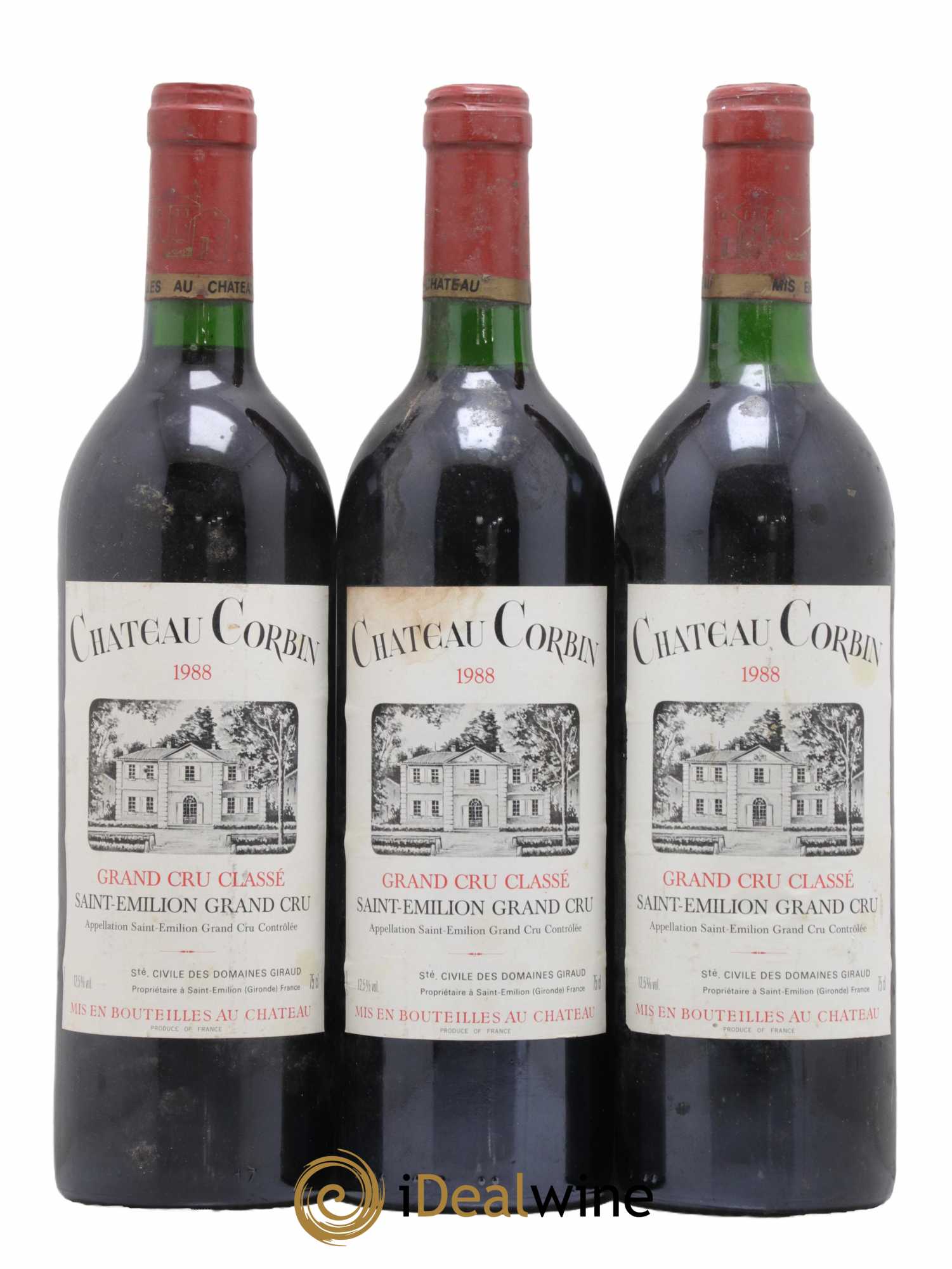 Château Corbin Grand Cru Classé 1988 - Lot de 3 bouteilles - 0