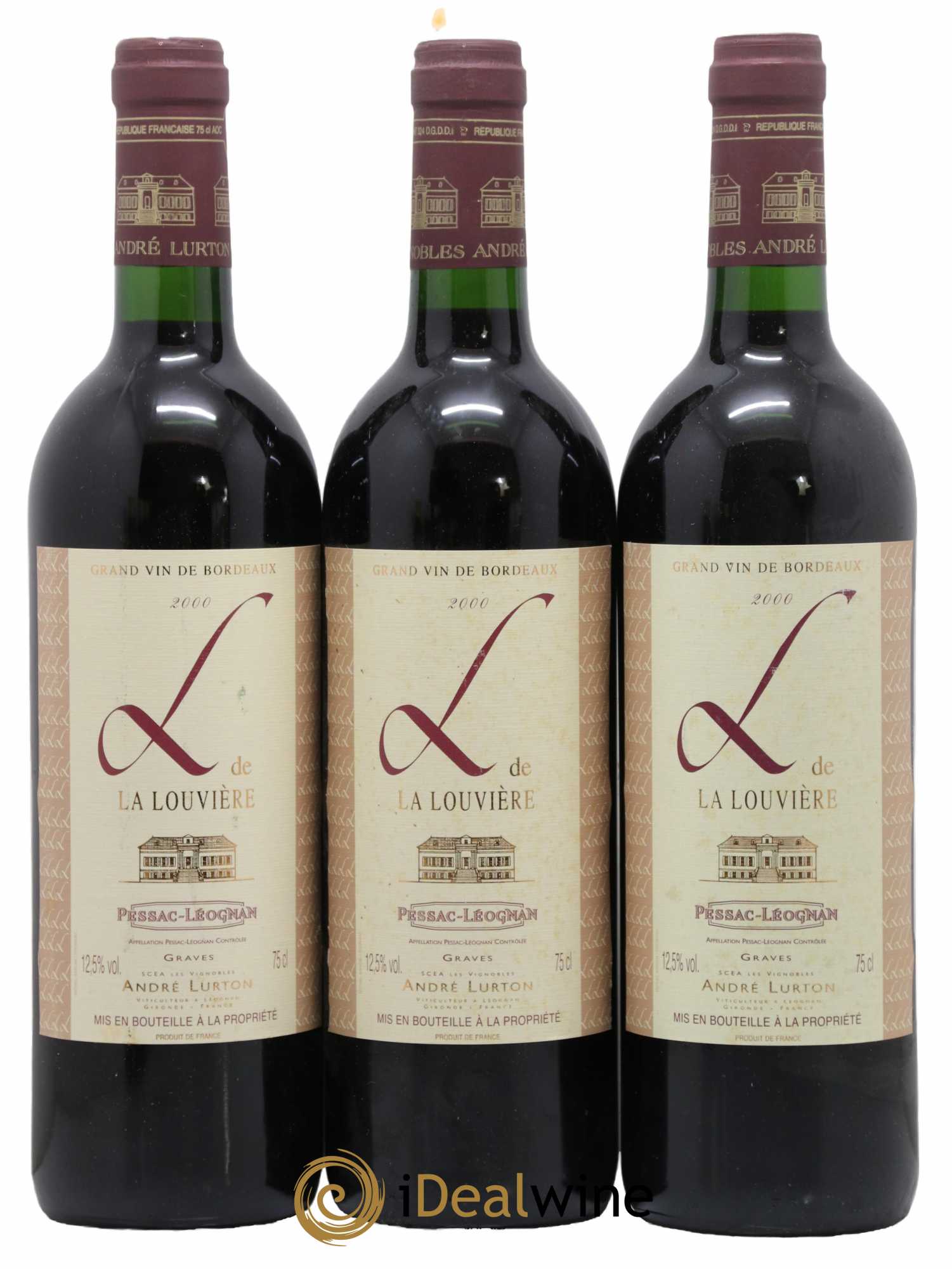 Pessac-Léognan L du Château La Louvière 2000 - Lot de 3 bouteilles - 0