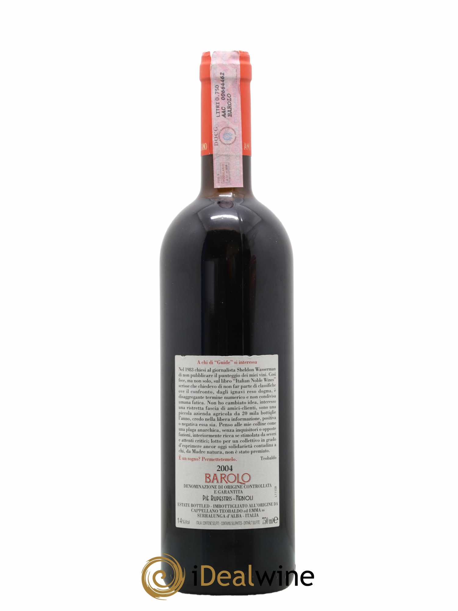 Barolo DOCG Pie Rupestris Cappellano 2004 - Lotto di 1 bottiglia - 1