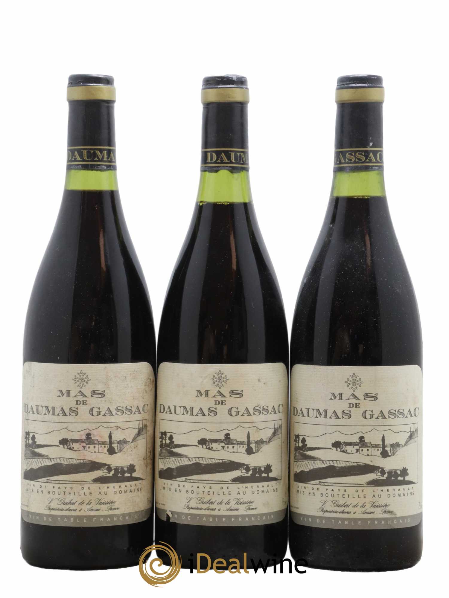 Saint-Guilhem-le-Désert - Cité d'Aniane Mas Daumas Gassac Famille Guibert de La Vaissière 1986 - Lot de 3 bouteilles - 0