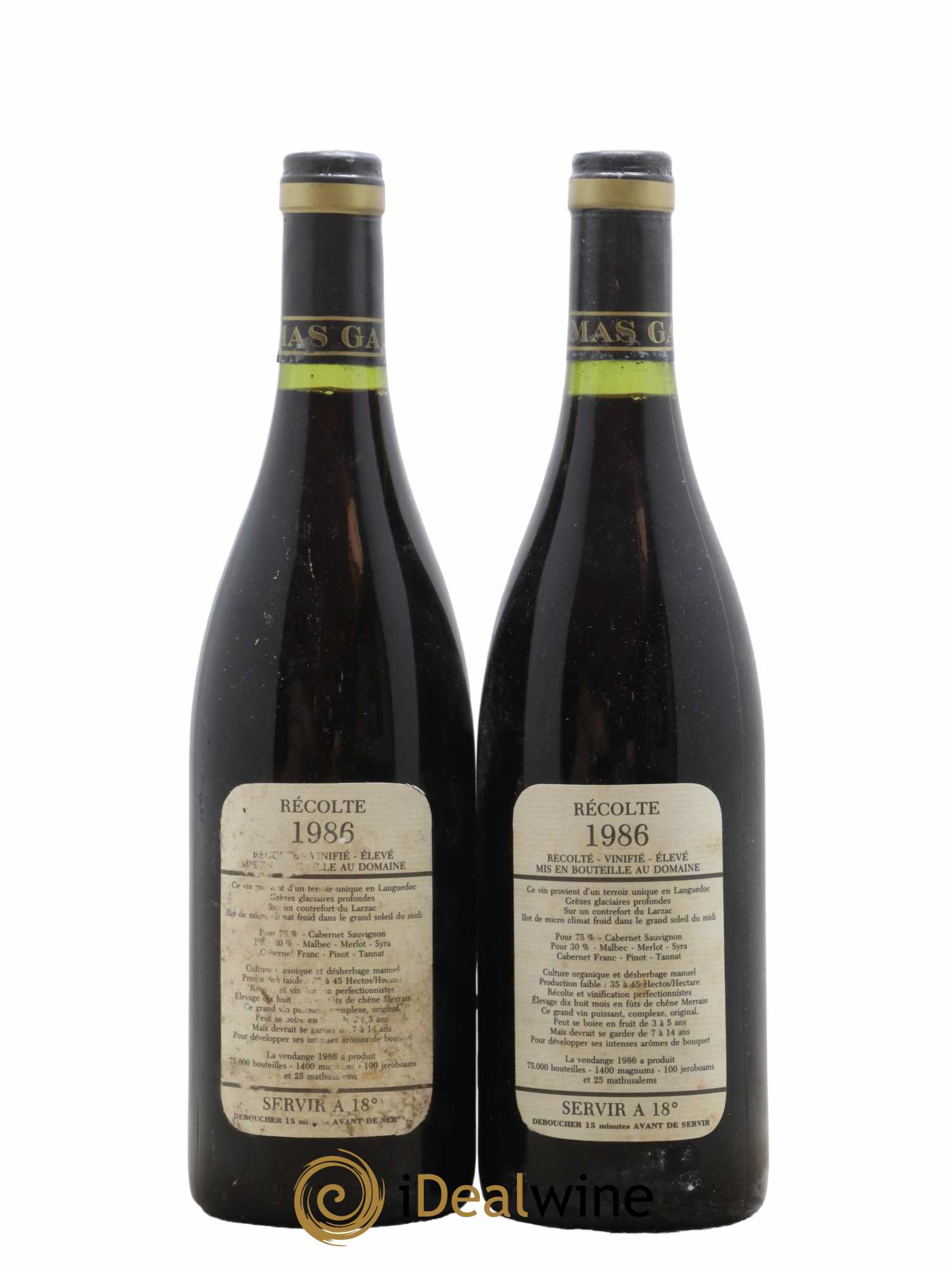 Saint-Guilhem-le-Désert - Cité d'Aniane Mas Daumas Gassac Famille Guibert de La Vaissière 1986 - Lot de 2 bouteilles - 1