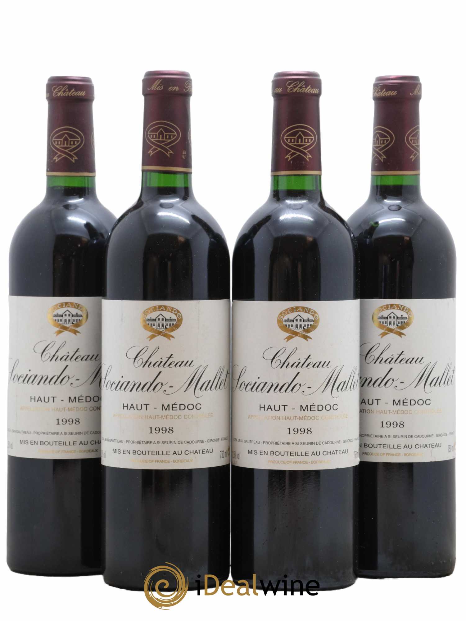 Château Sociando Mallet 1998 - Lot de 4 bouteilles - 0