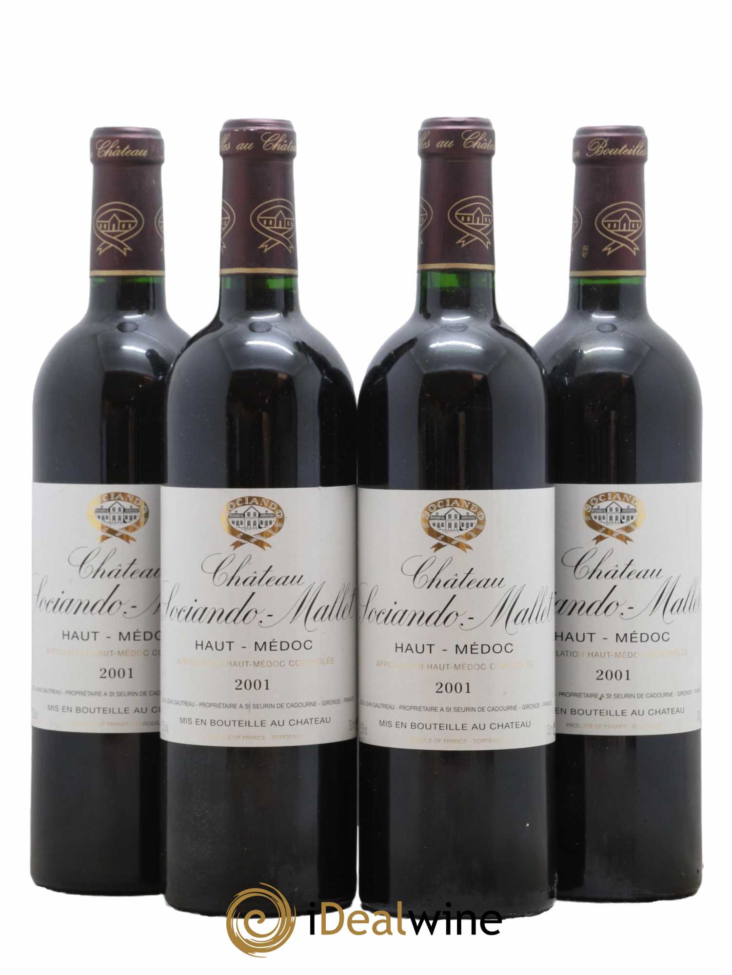 Château Sociando Mallet 2001 - Lot de 4 bouteilles - 0