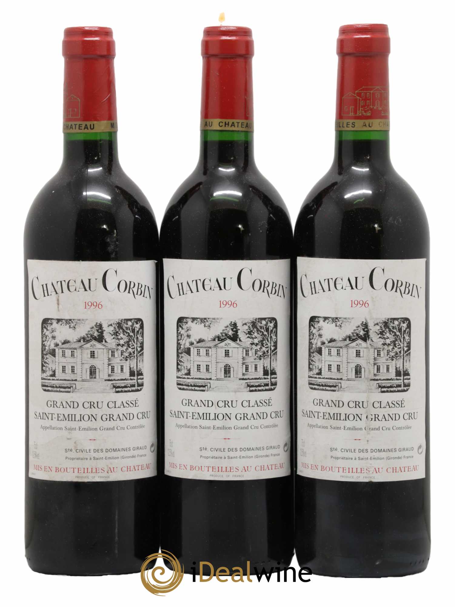 Château Corbin Grand Cru Classé 1996 - Lot de 3 bouteilles - 0