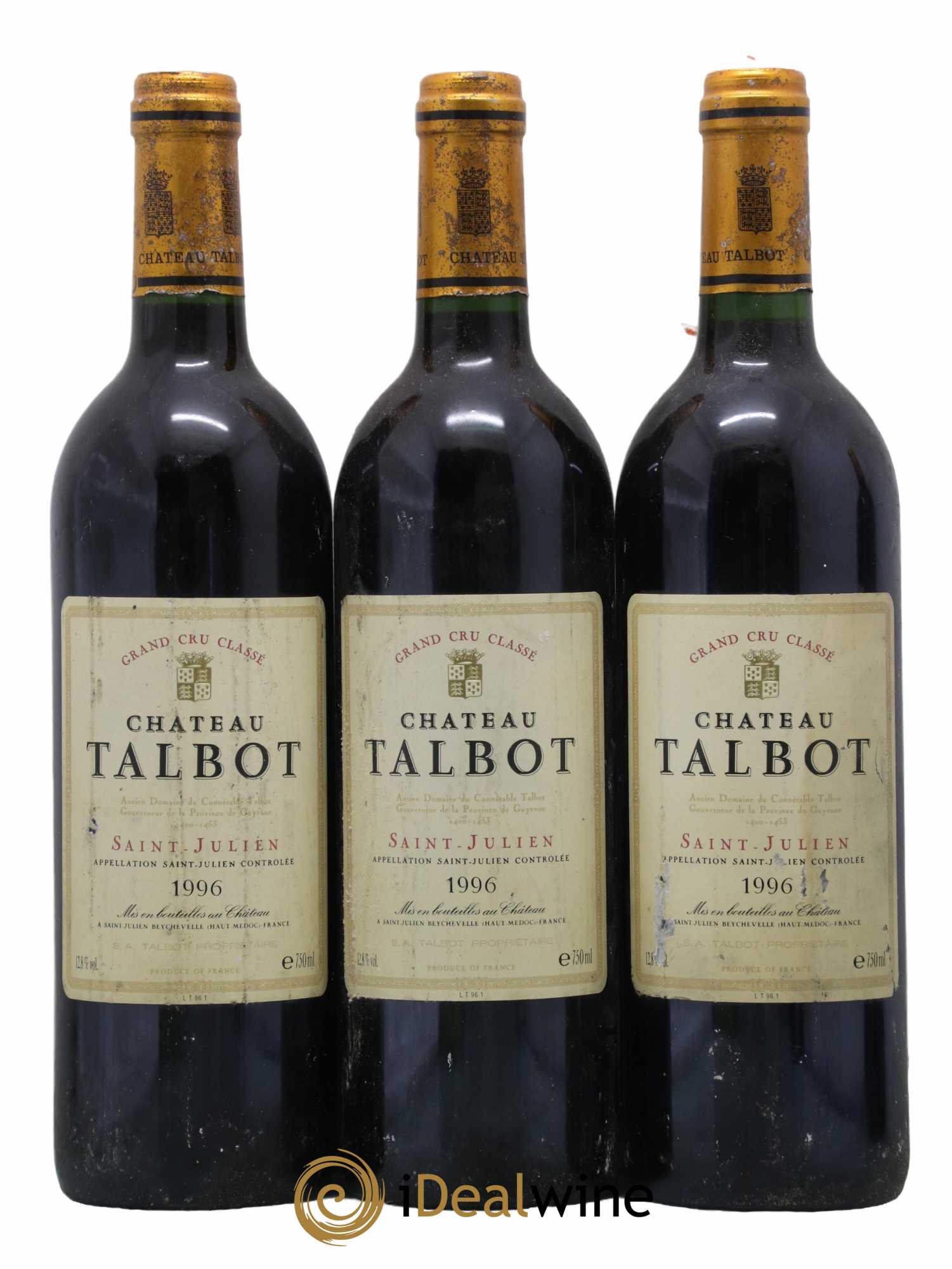 Château Talbot 4ème Grand Cru Classé 1996 - Lot de 3 bouteilles - 0