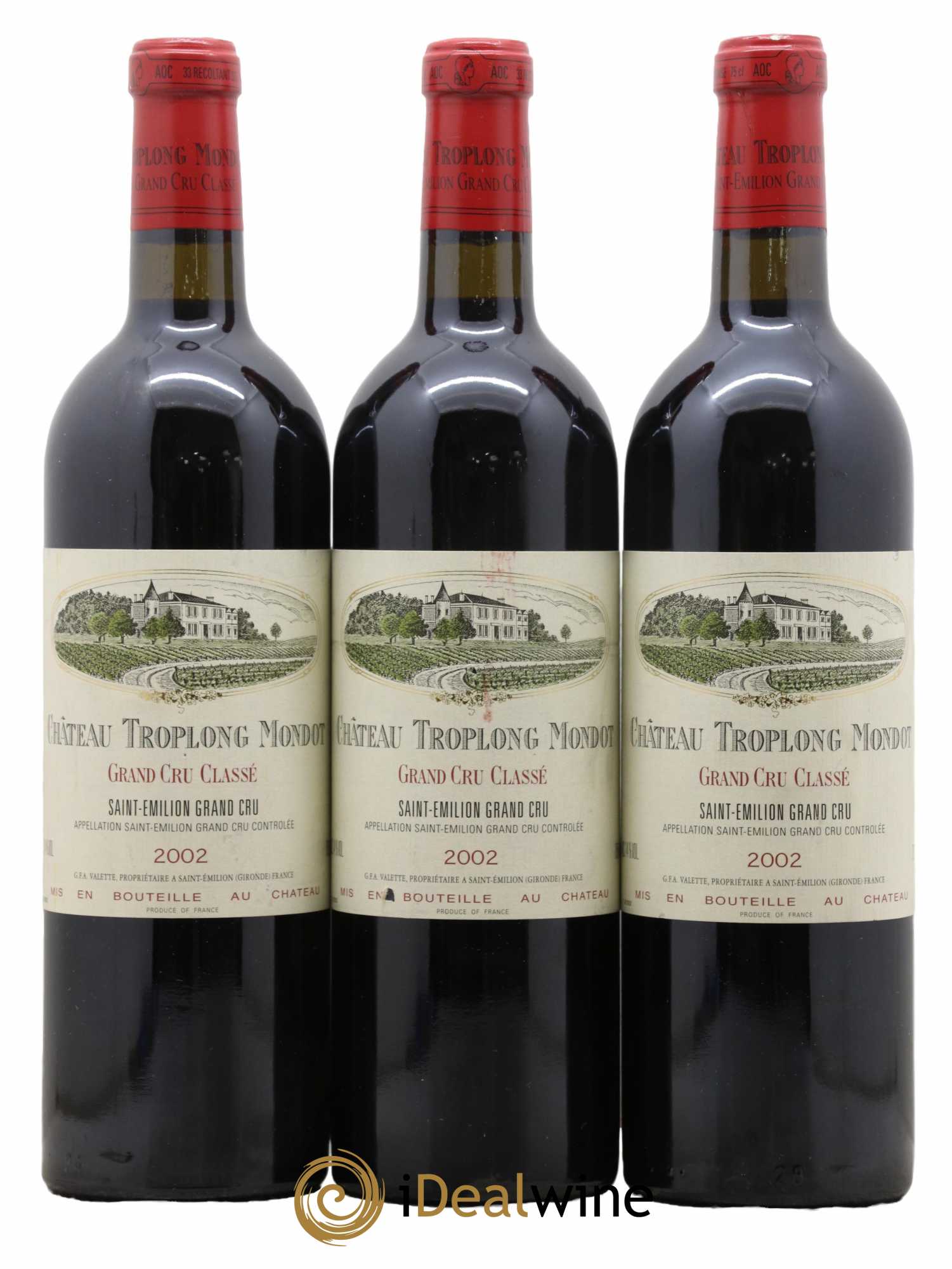 Château Troplong Mondot 1er Grand Cru Classé B 2002 - Lot de 3 bouteilles - 0