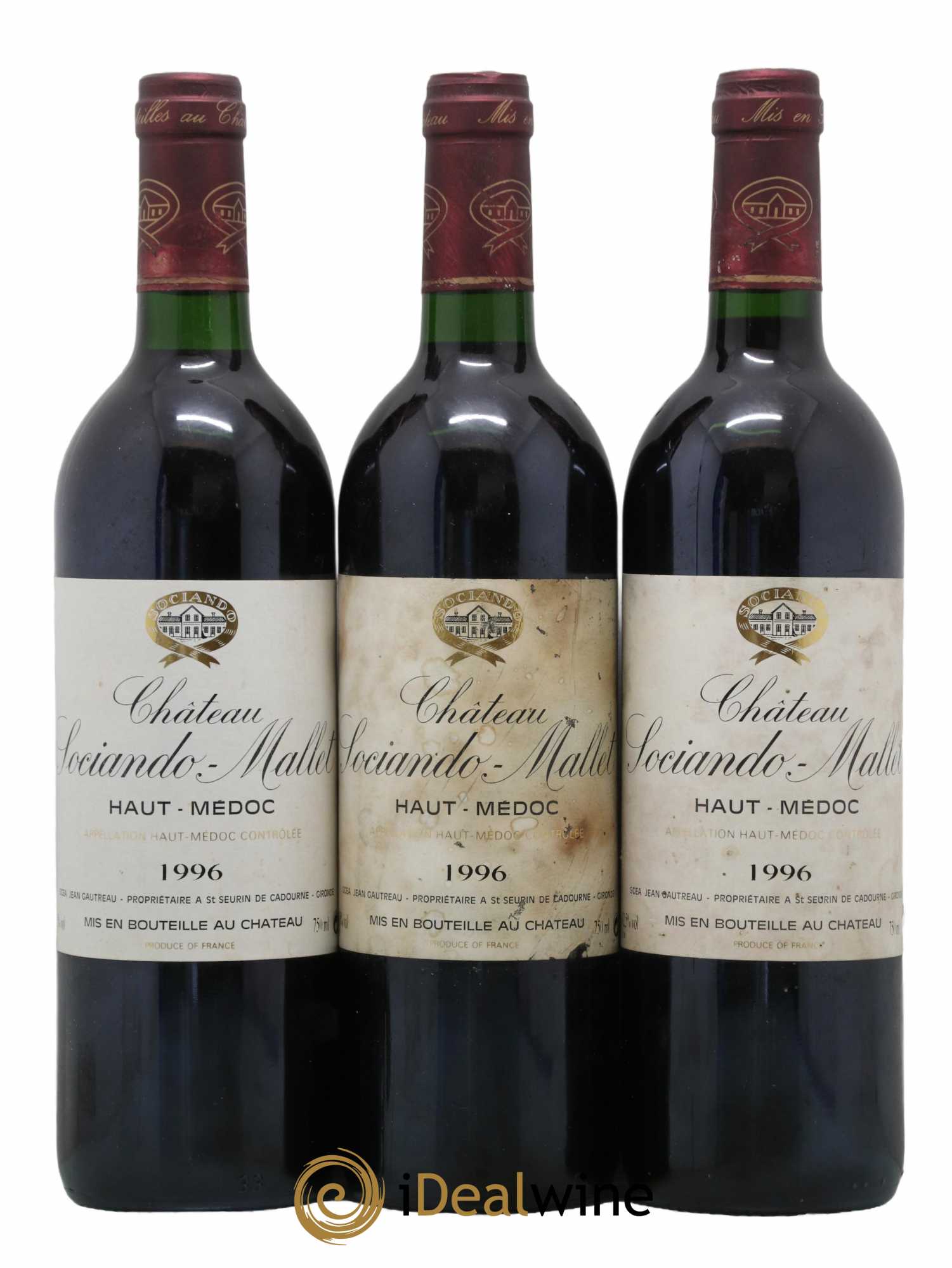 Château Sociando Mallet 1996 - Lot de 3 bouteilles - 0