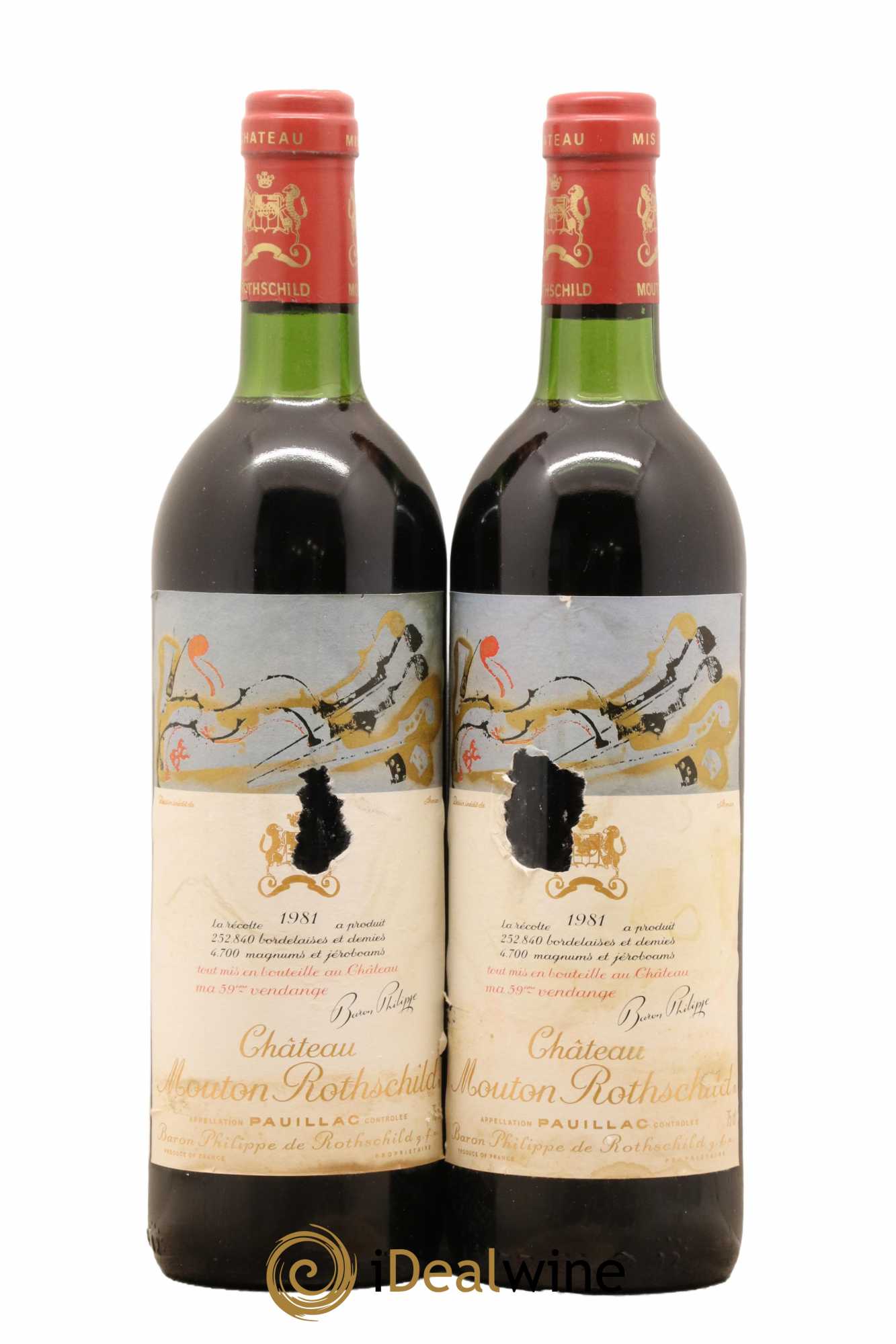 Château Mouton Rothschild 1er Grand Cru Classé 1981 - Lot de 2 bouteilles - 0