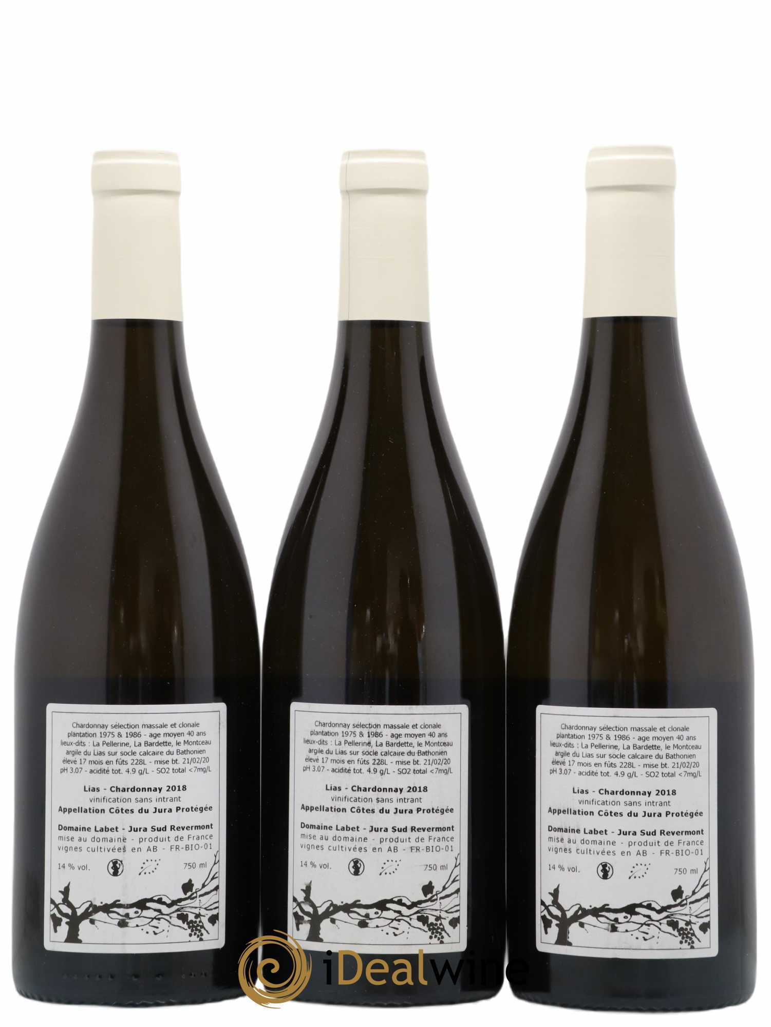 Côtes du Jura Chardonnay Lias Romain - Julien - Charline Labet 2018 - Lot de 3 bouteilles - 1