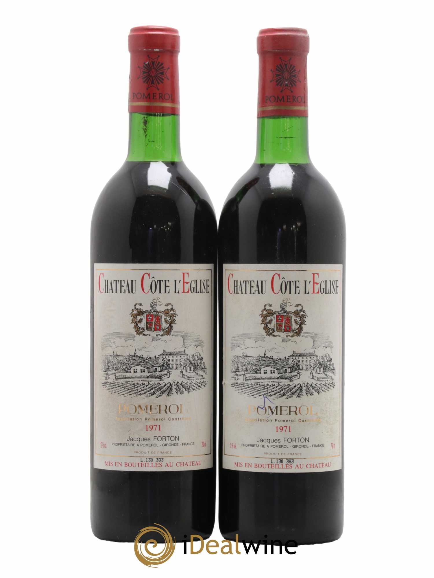 Pomerol Chateau Côte L'Eglise 1971 - Lot de 2 bouteilles - 0