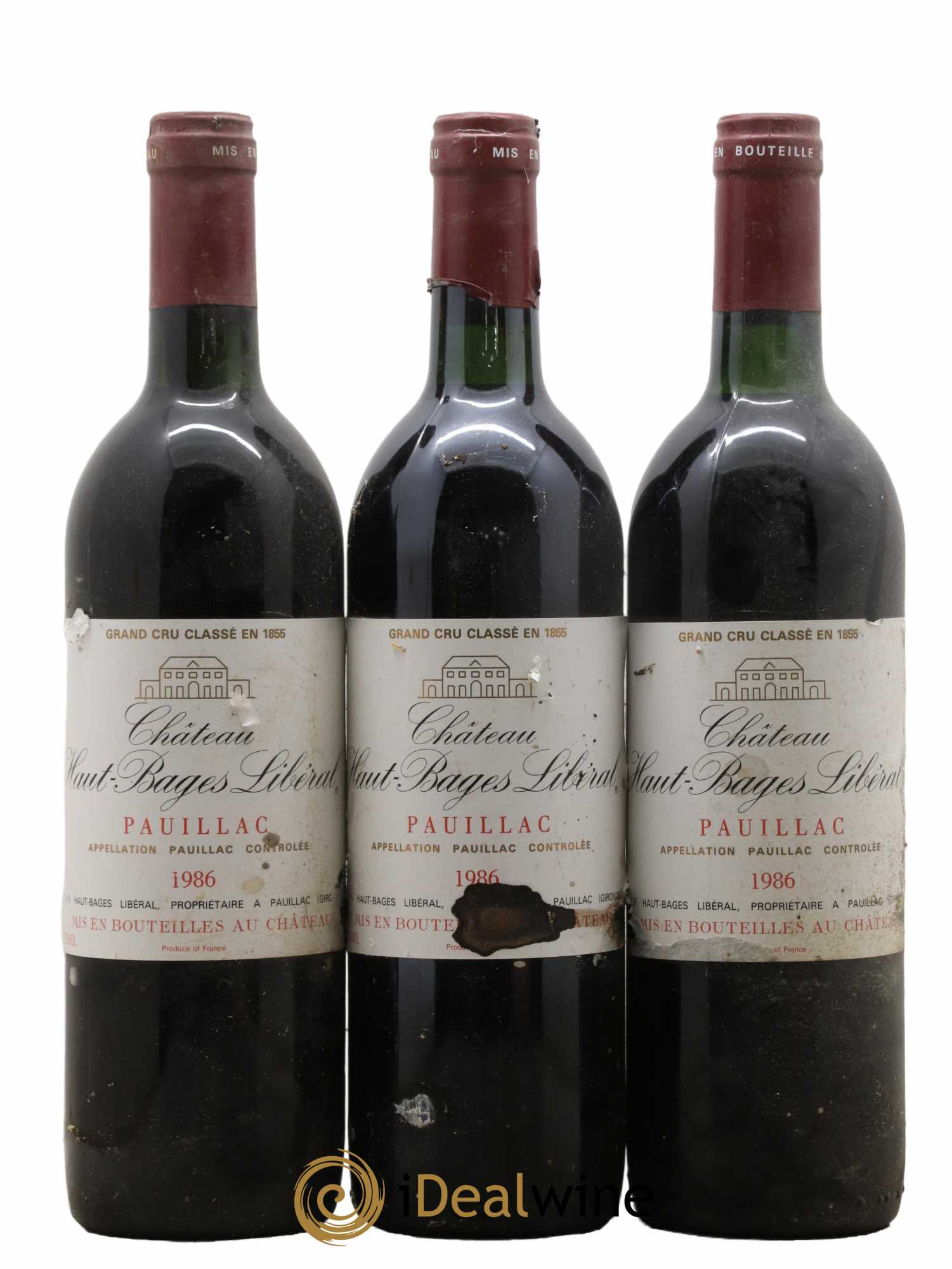Château Haut Bages Libéral 5ème Grand Cru Classé 1986 - Lot de 3 bouteilles - 0