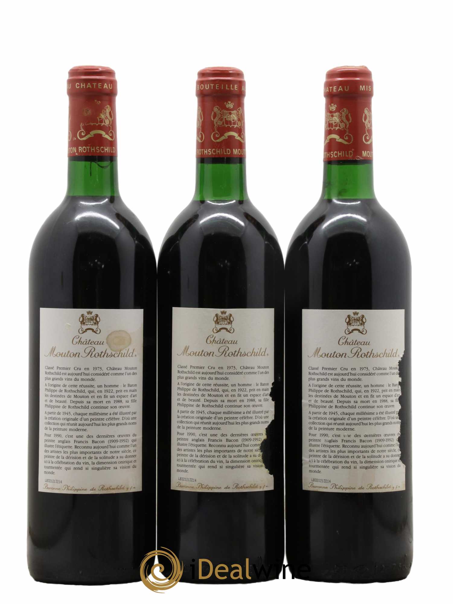 Château Mouton Rothschild 1er Grand Cru Classé 1990 - Lot de 3 bouteilles - 1