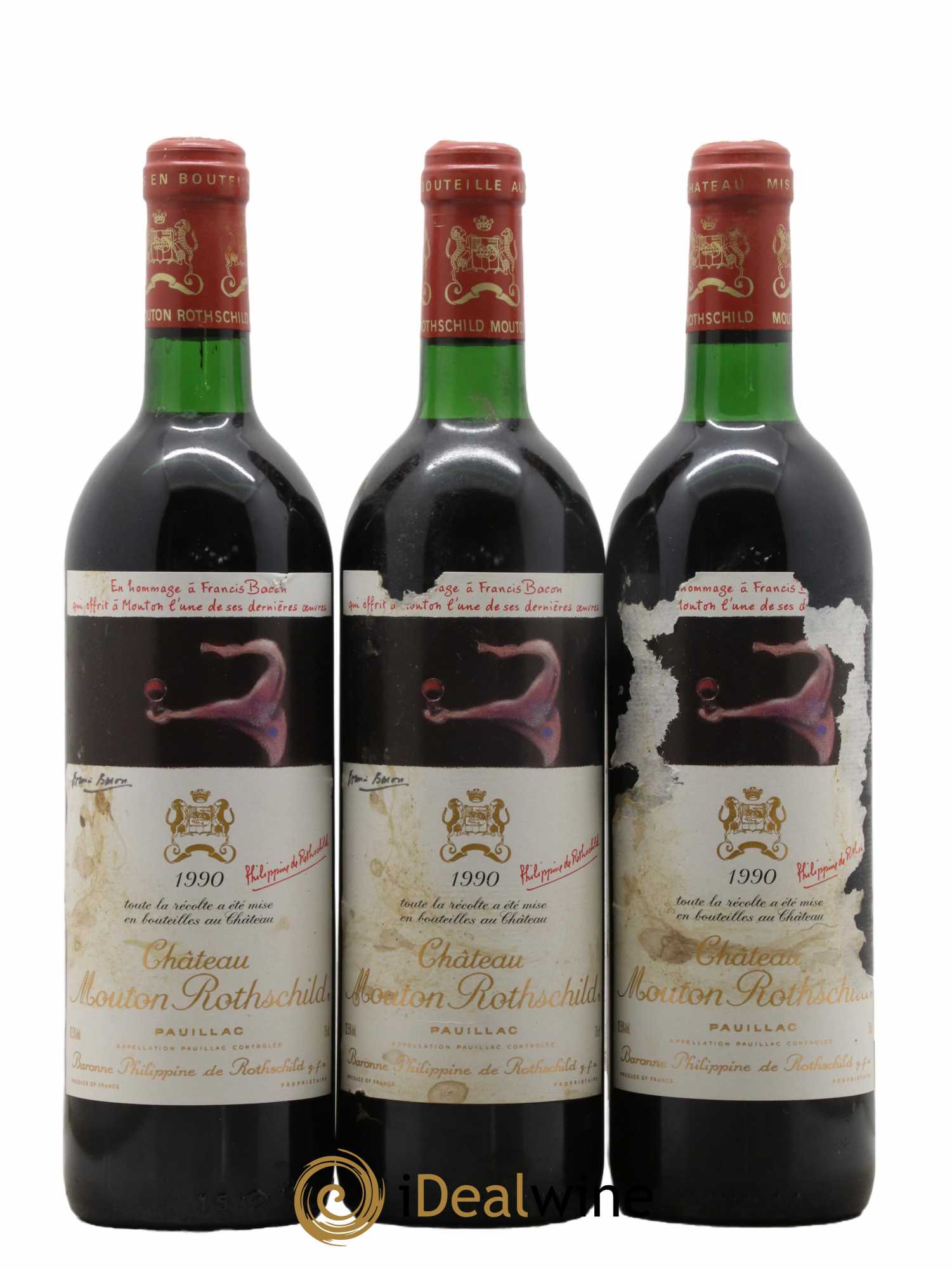 Château Mouton Rothschild 1er Grand Cru Classé 1990 - Lot de 3 bouteilles - 0