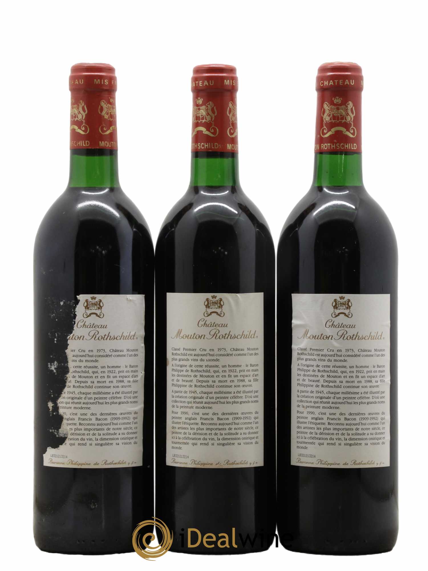 Château Mouton Rothschild 1er Grand Cru Classé 1990 - Lot de 3 bouteilles - 1