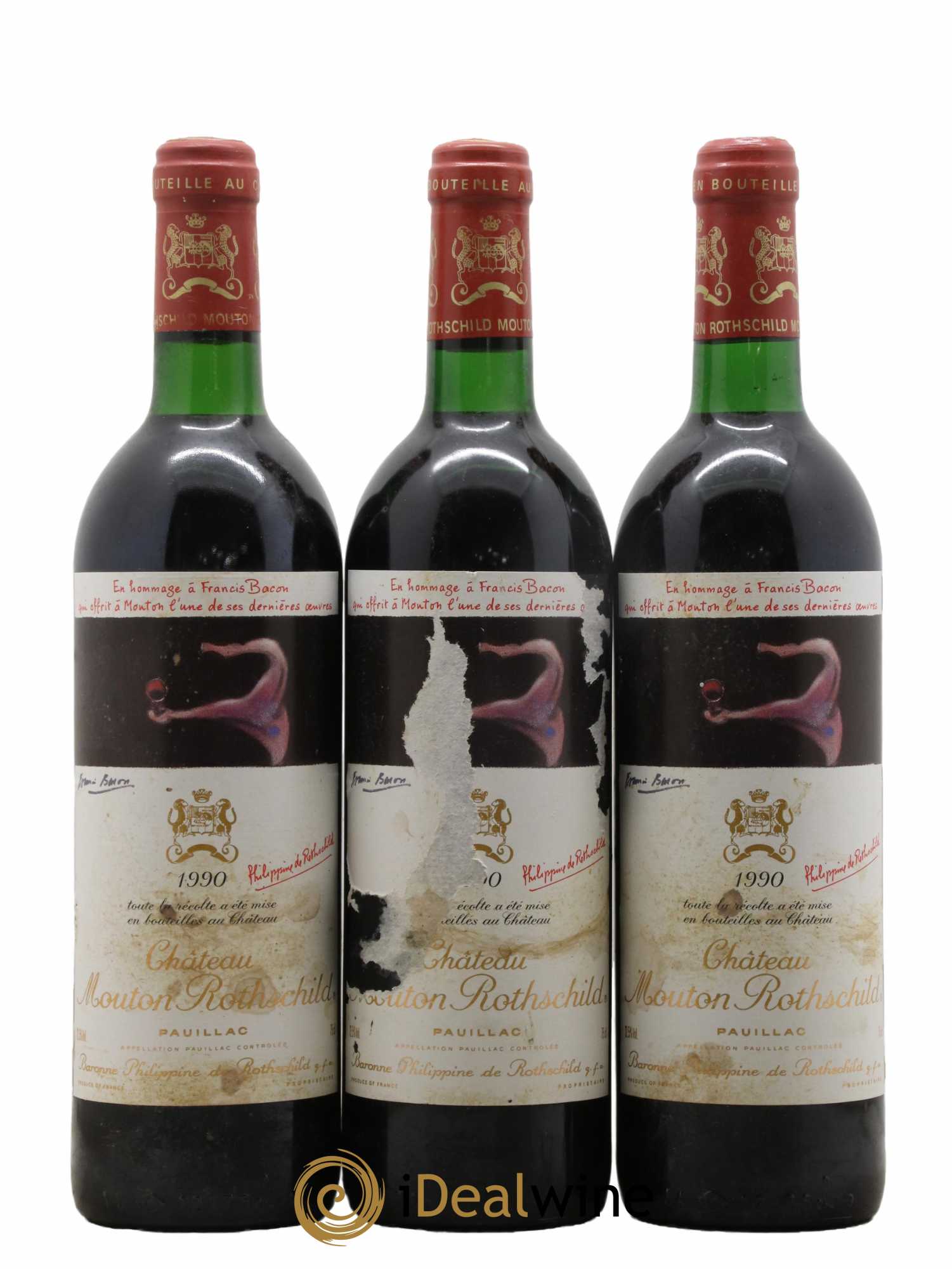 Château Mouton Rothschild 1er Grand Cru Classé 1990 - Lot de 3 bouteilles - 0