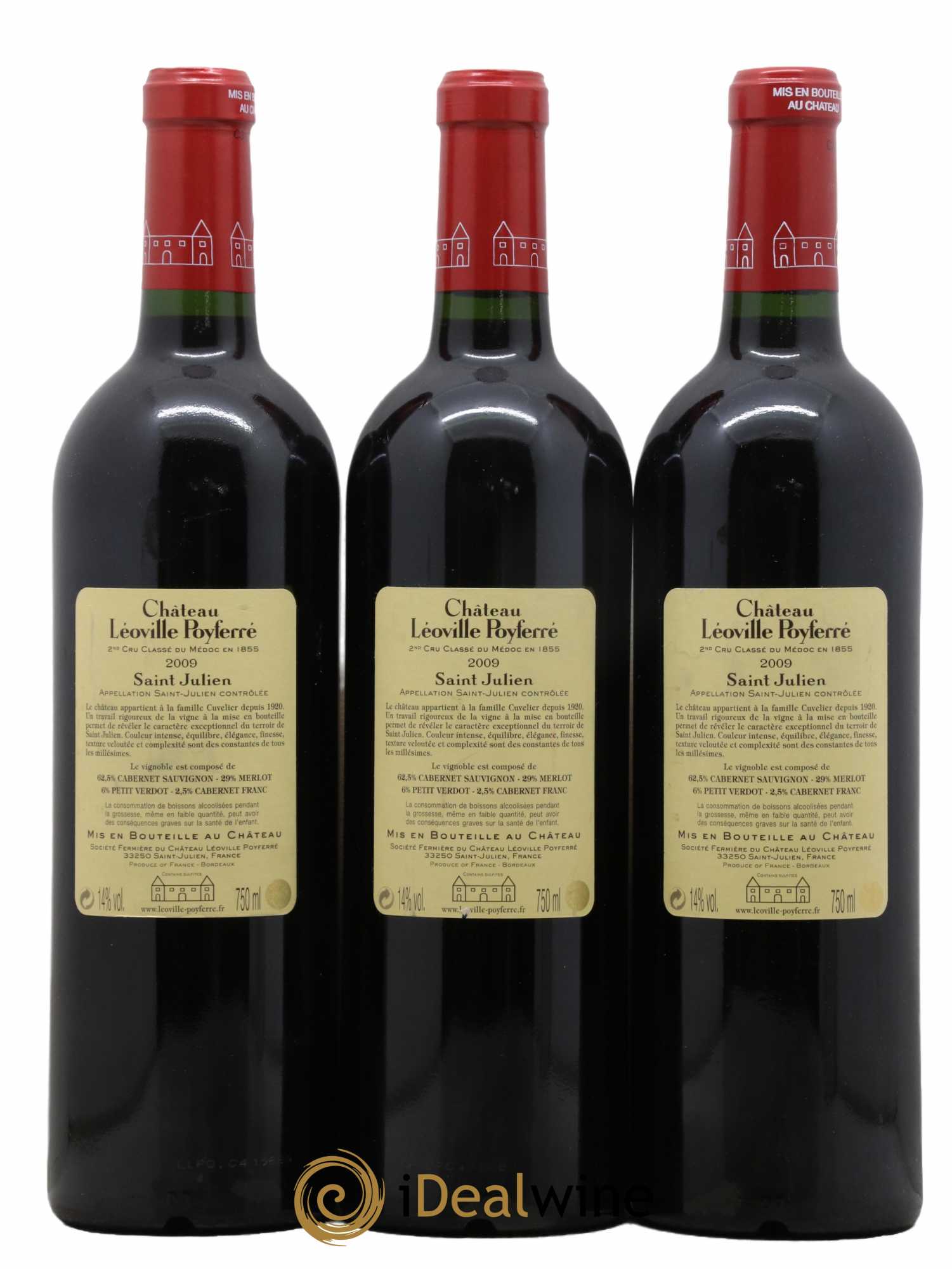 Château Léoville Poyferré 2ème Grand Cru Classé 2009 - Lot of 3 bottles - 1