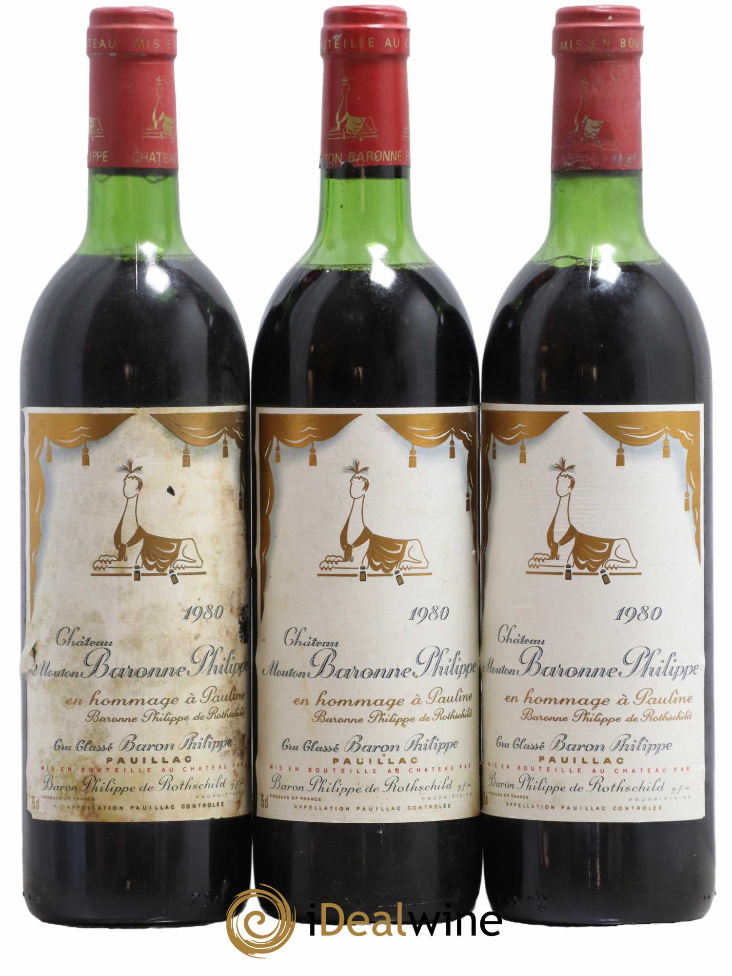 Château d' Armailhac - Mouton Baron(ne) Philippe 5ème Grand Cru Classé 1980 - Lot de 3 bouteilles - 0