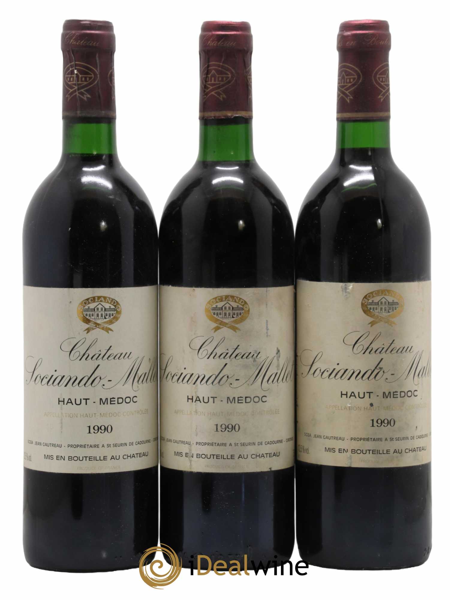 Château Sociando Mallet 1990 - Lot de 3 bouteilles - 0