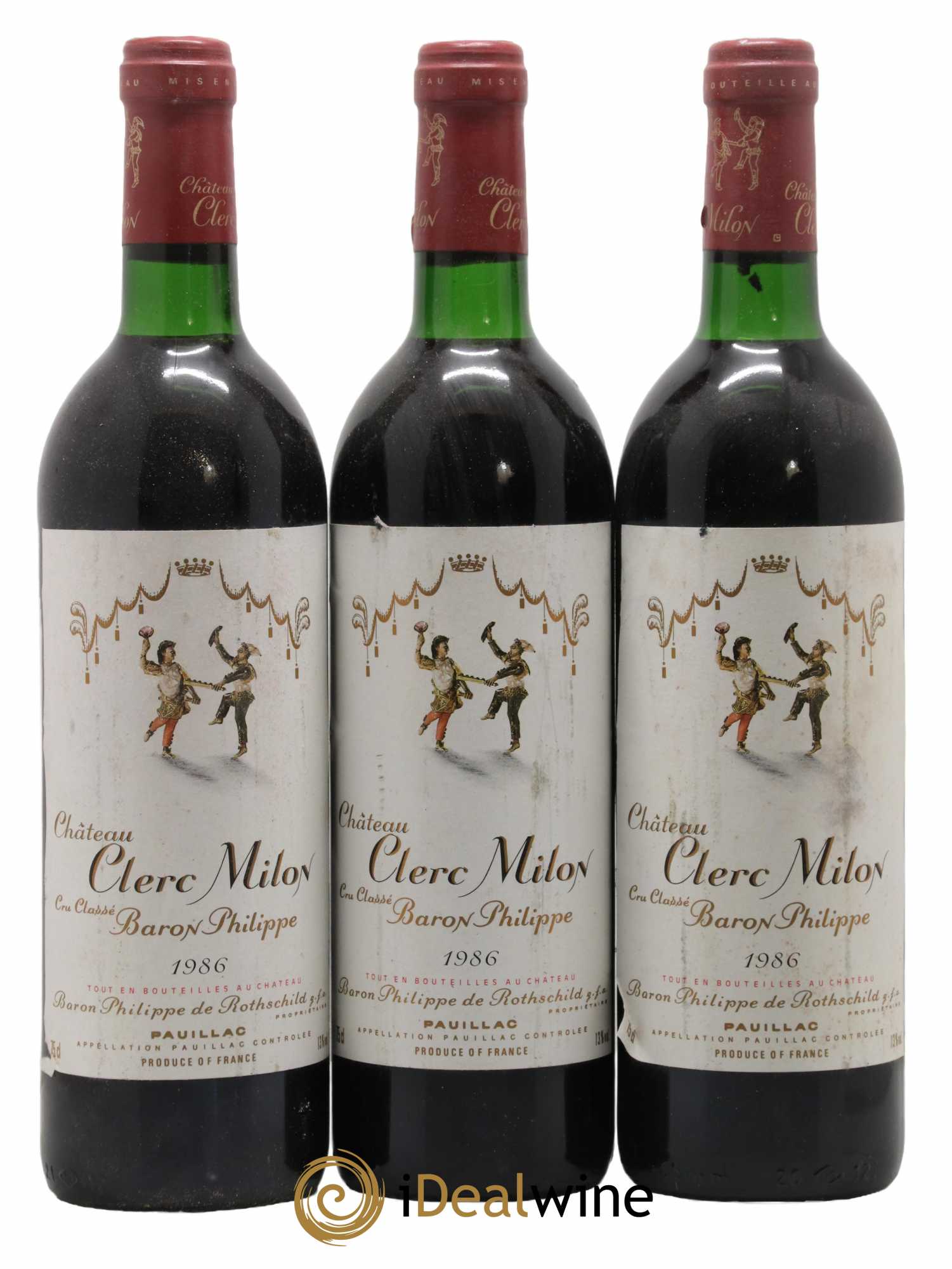 Château Clerc Milon 5ème Grand Cru Classé 1986 - Lot de 3 bouteilles - 0