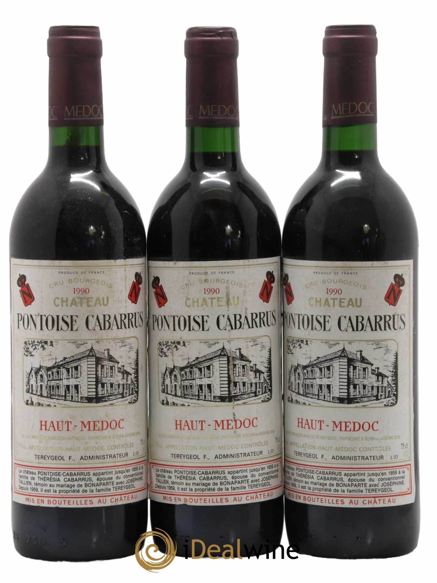 Château Pontoise Cabarrus Cru Bourgeois 1990 - Lot de 3 bouteilles - 0