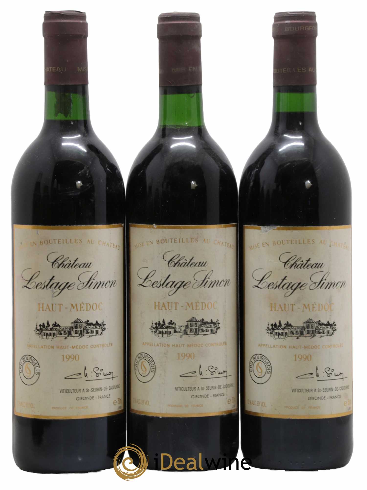Château Lestage Simon Cru Bourgeois 1990 - Lot de 3 bouteilles - 0