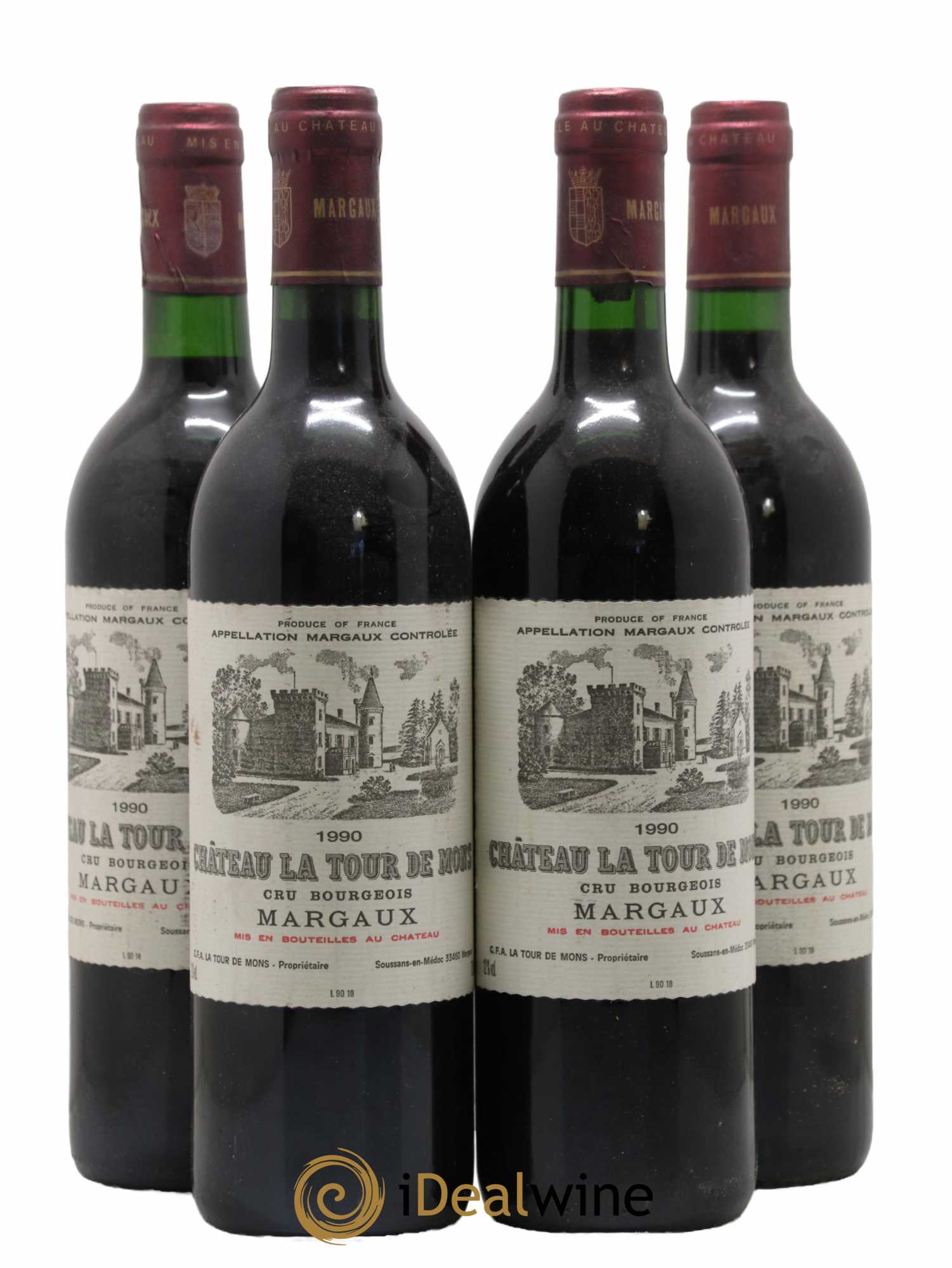 Château la Tour de Mons Cru Bourgeois 1990 - Lot de 4 bouteilles - 0