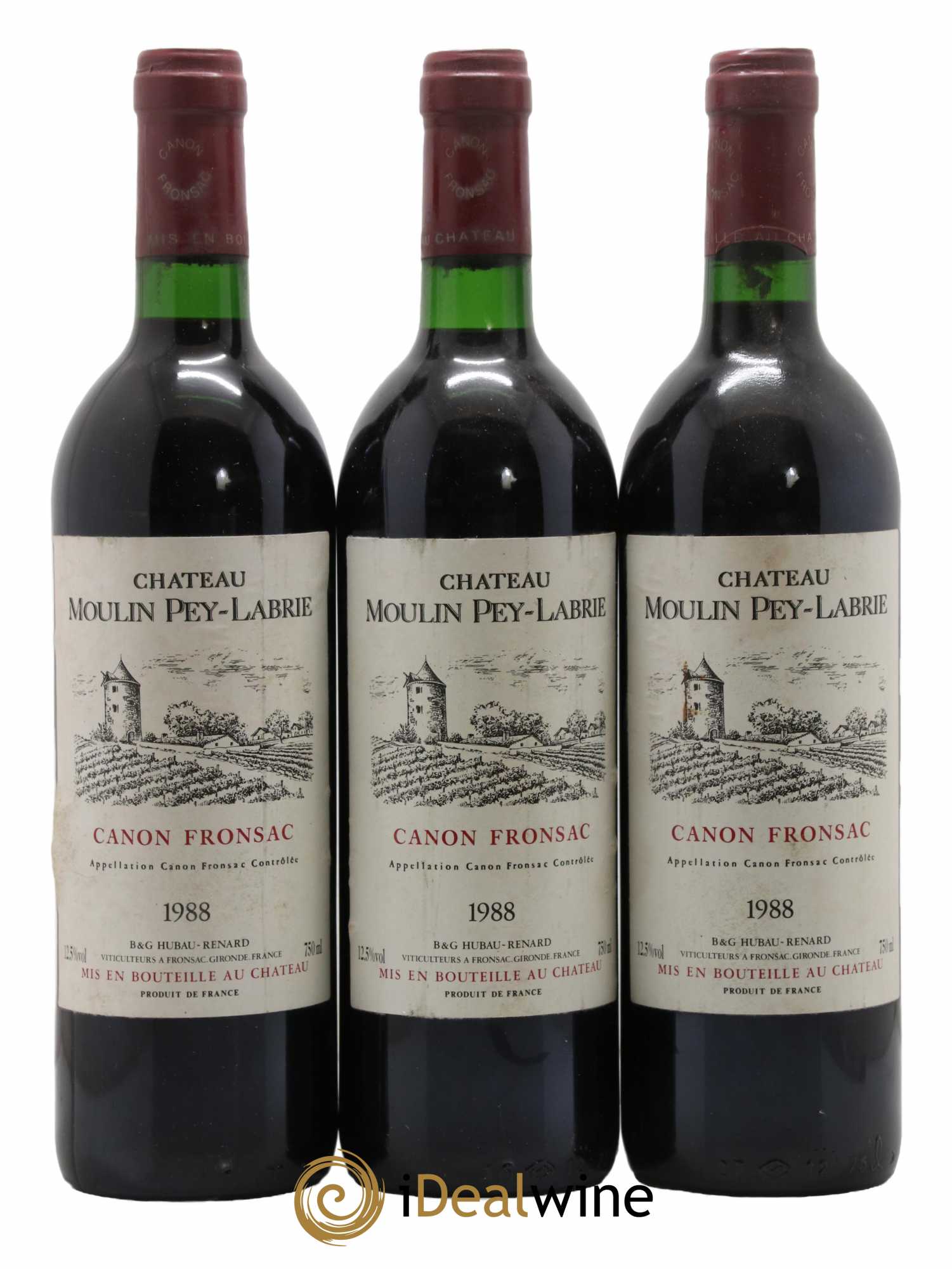 Château Moulin Pey-Labrie 1988 - Lot de 3 bouteilles - 0