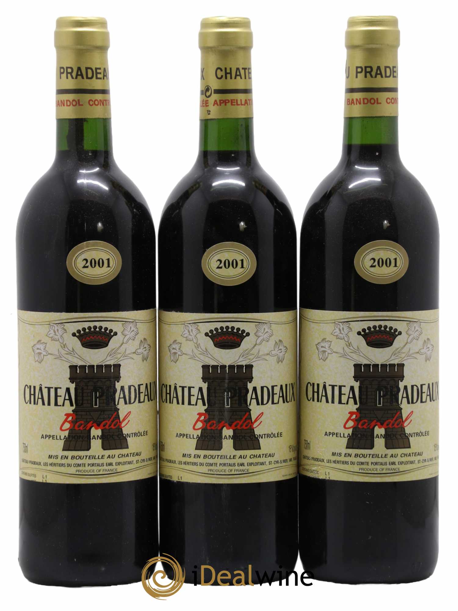 Bandol Château Pradeaux Famille Portalis 2001 - Lot de 3 bouteilles - 0