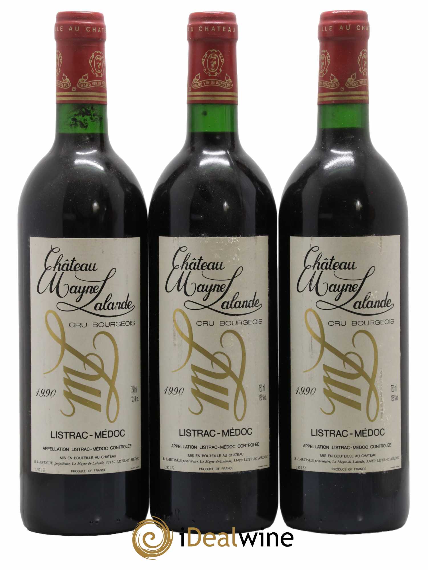 Château Mayne Lalande Cru Bourgeois 1990 - Lot de 3 bouteilles - 0