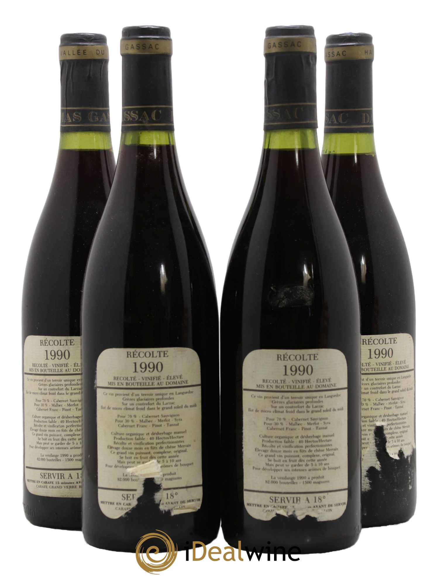 Saint-Guilhem-le-Désert - Cité d'Aniane Mas Daumas Gassac Famille Guibert de La Vaissière 1990 - Lot de 4 bouteilles - 1