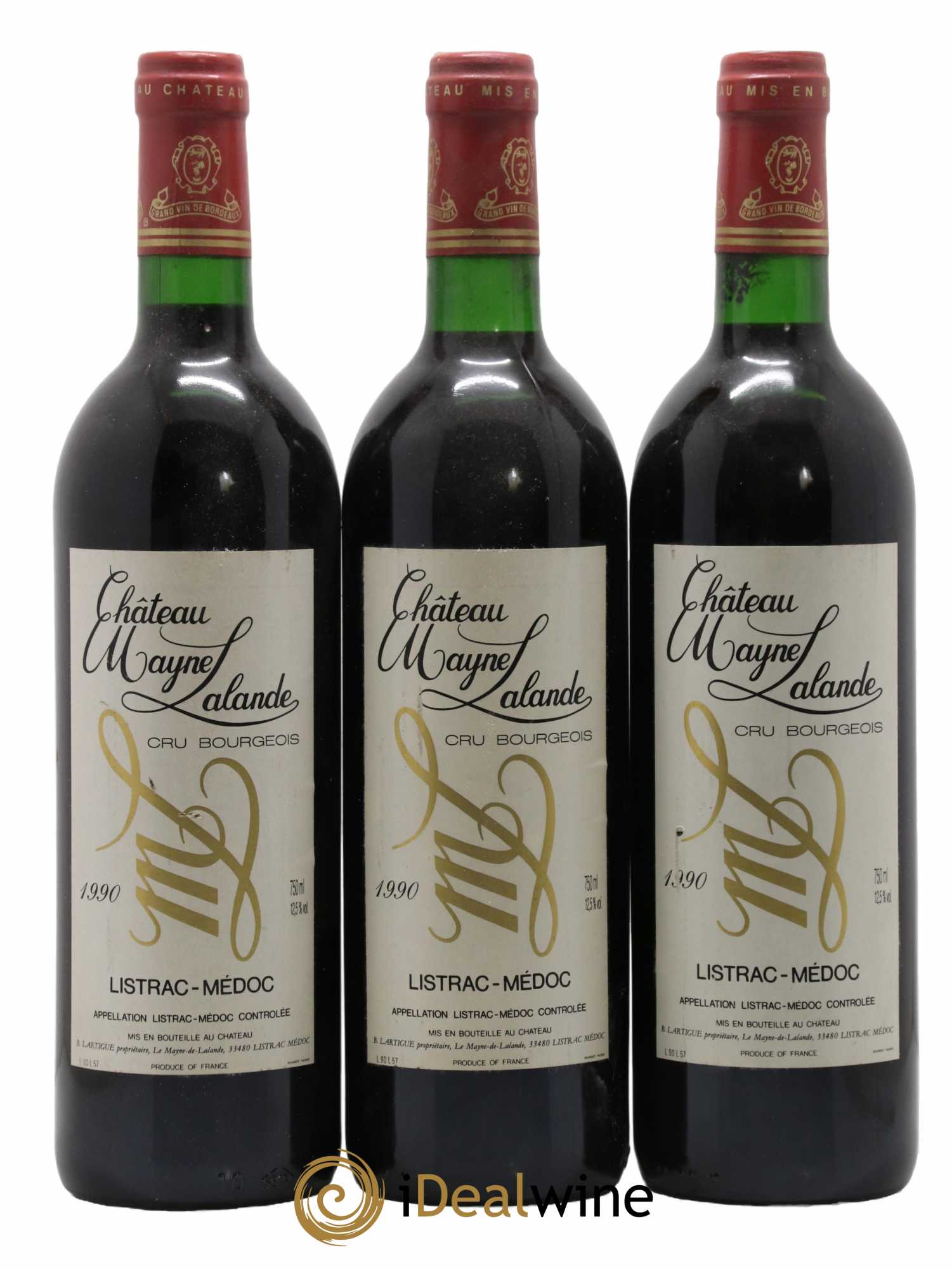 Château Mayne Lalande Cru Bourgeois 1990 - Lot de 3 bouteilles - 0