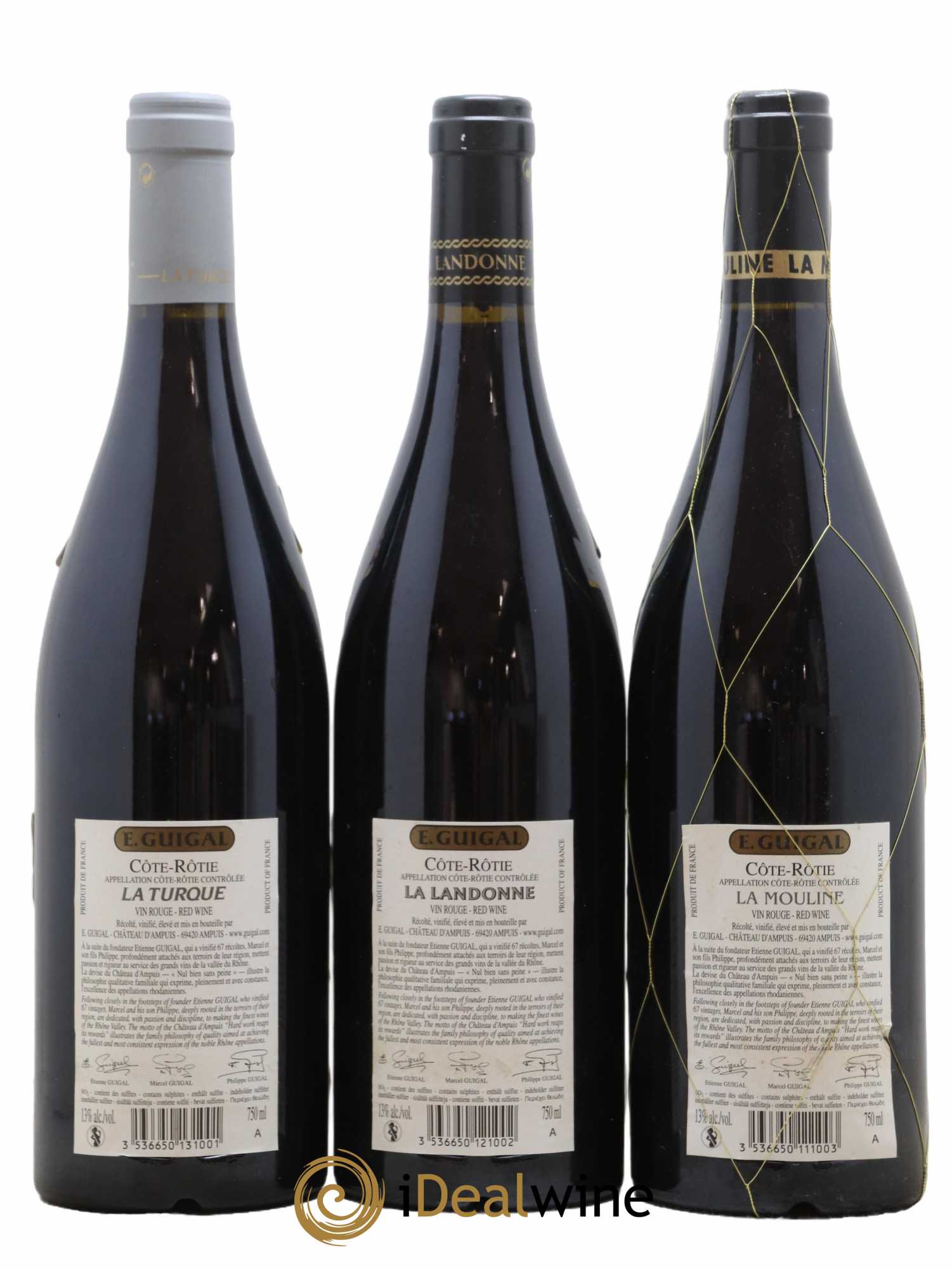 Côte-Rôtie Guigal Trilogie La Turque - La Landonne - La Mouline 2008 - Lot de 3 bouteilles - 1