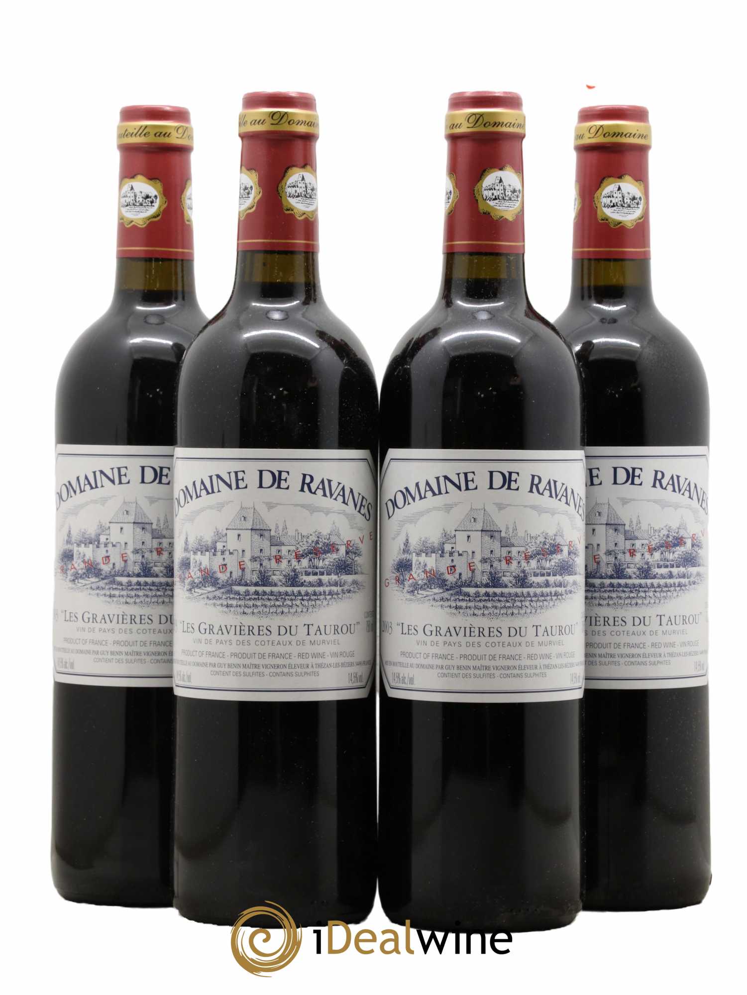 Divers Vin de Pays Des Coteaux de Murviel Les Gravières du Taurou Domaine de Ravanes 2003 - Lot de 4 bouteilles - 0