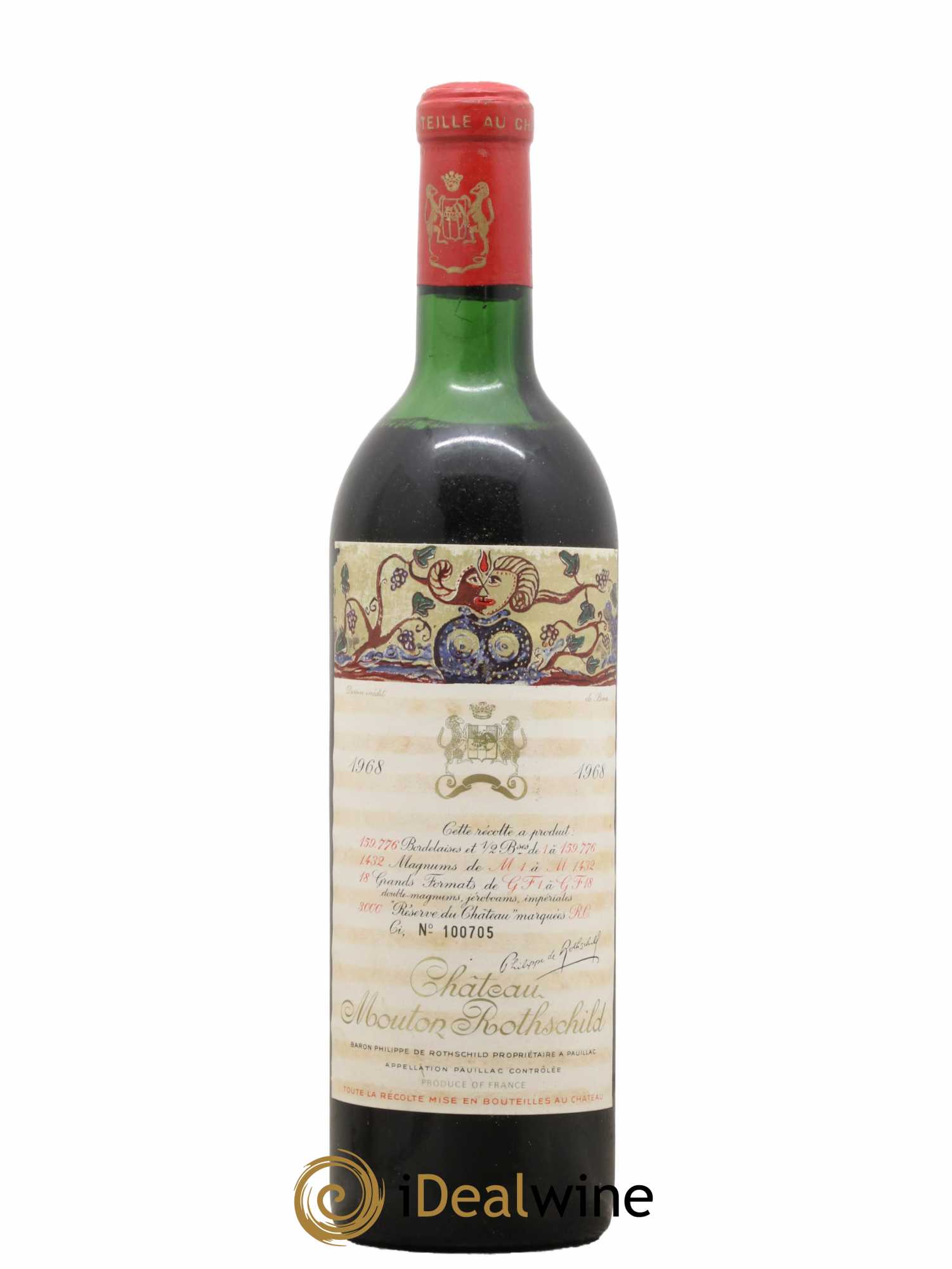 Château Mouton Rothschild 1er Grand Cru Classé 1968 - Lot de 1 bouteille - 0