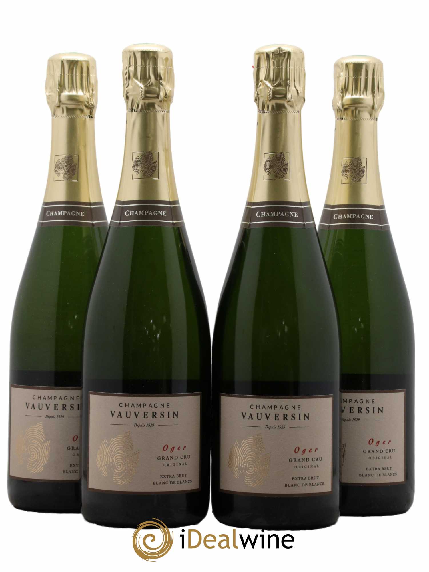 Champagne Grand cru Oger Blanc de Blancs Maison Vauversin - Lot de 4 bouteilles - 0
