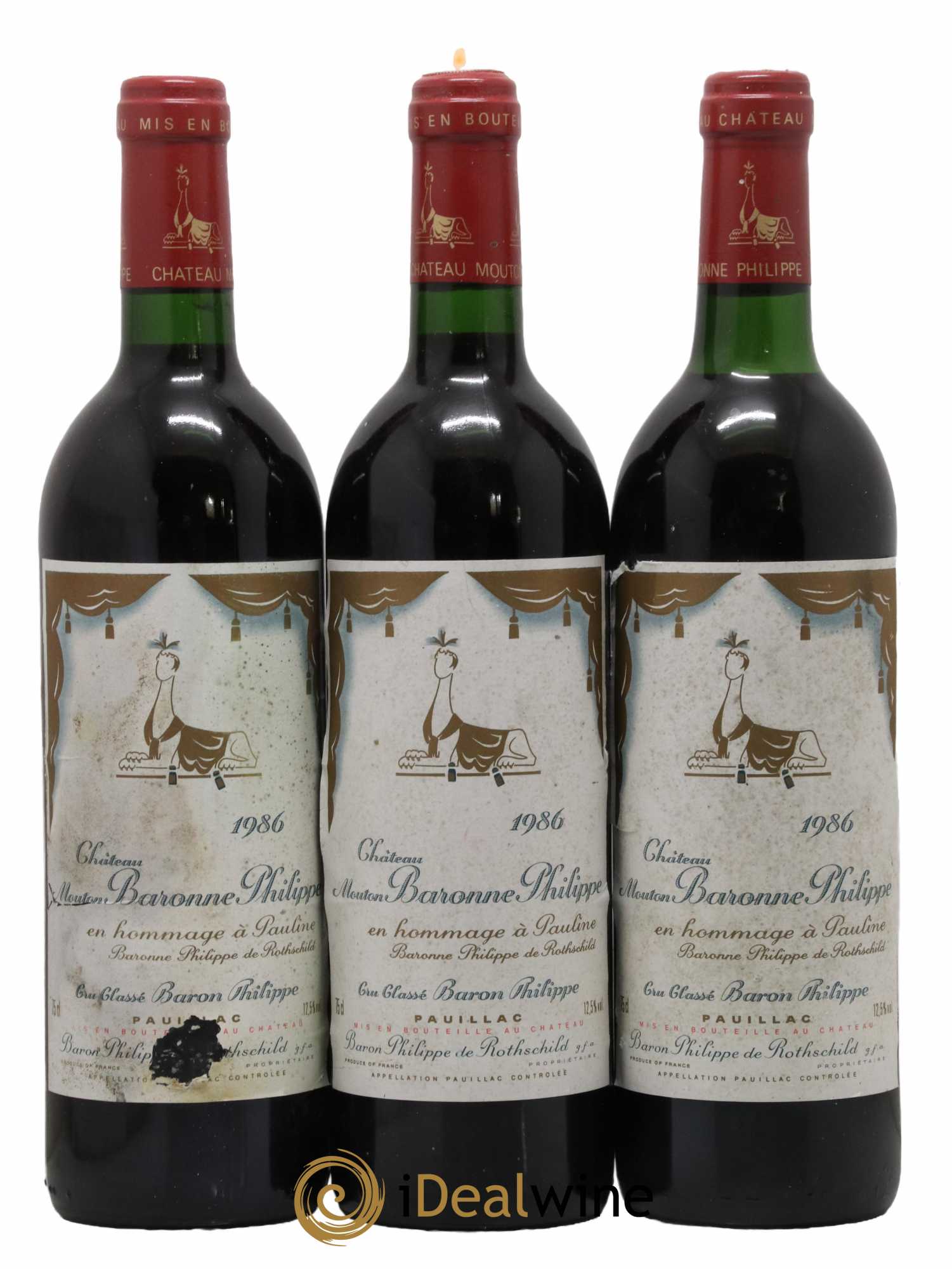 Château d' Armailhac - Mouton Baron(ne) Philippe 5ème Grand Cru Classé 1986 - Lot de 3 bouteilles - 0