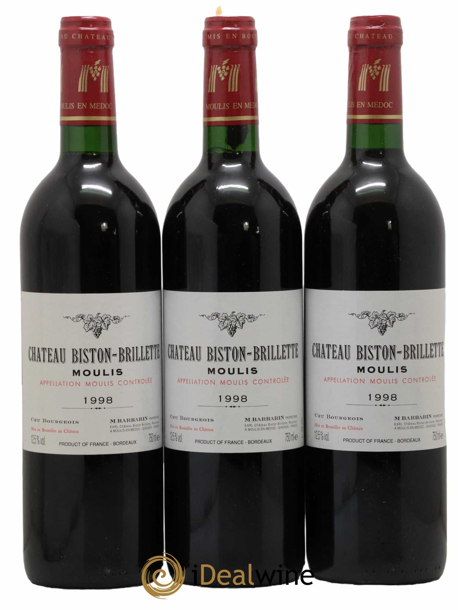 Château Biston Brillette 1998 - Lot of 3 bottles - 0