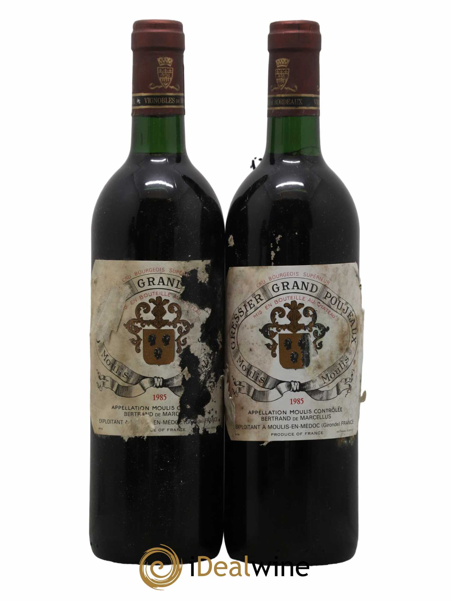 Château Gressier Grand Poujeaux Cru Bourgeois 1985 - Lot de 2 bouteilles - 0