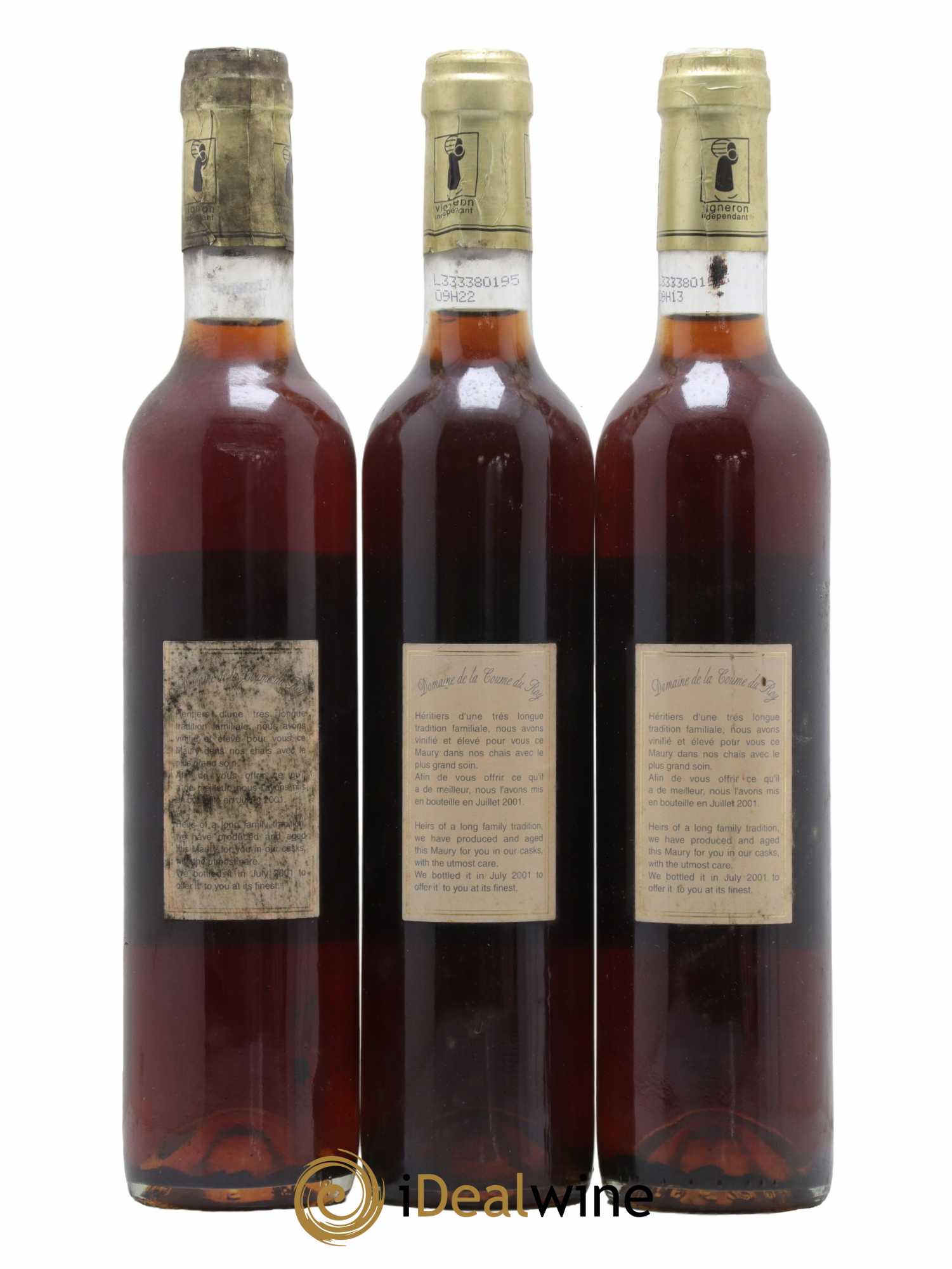 Maury Vin Doux Naturel Vieilli en Foudres de Chêne Domaine de la Coume du Roy 50cl 1925 - Lot de 3 bouteilles - 1