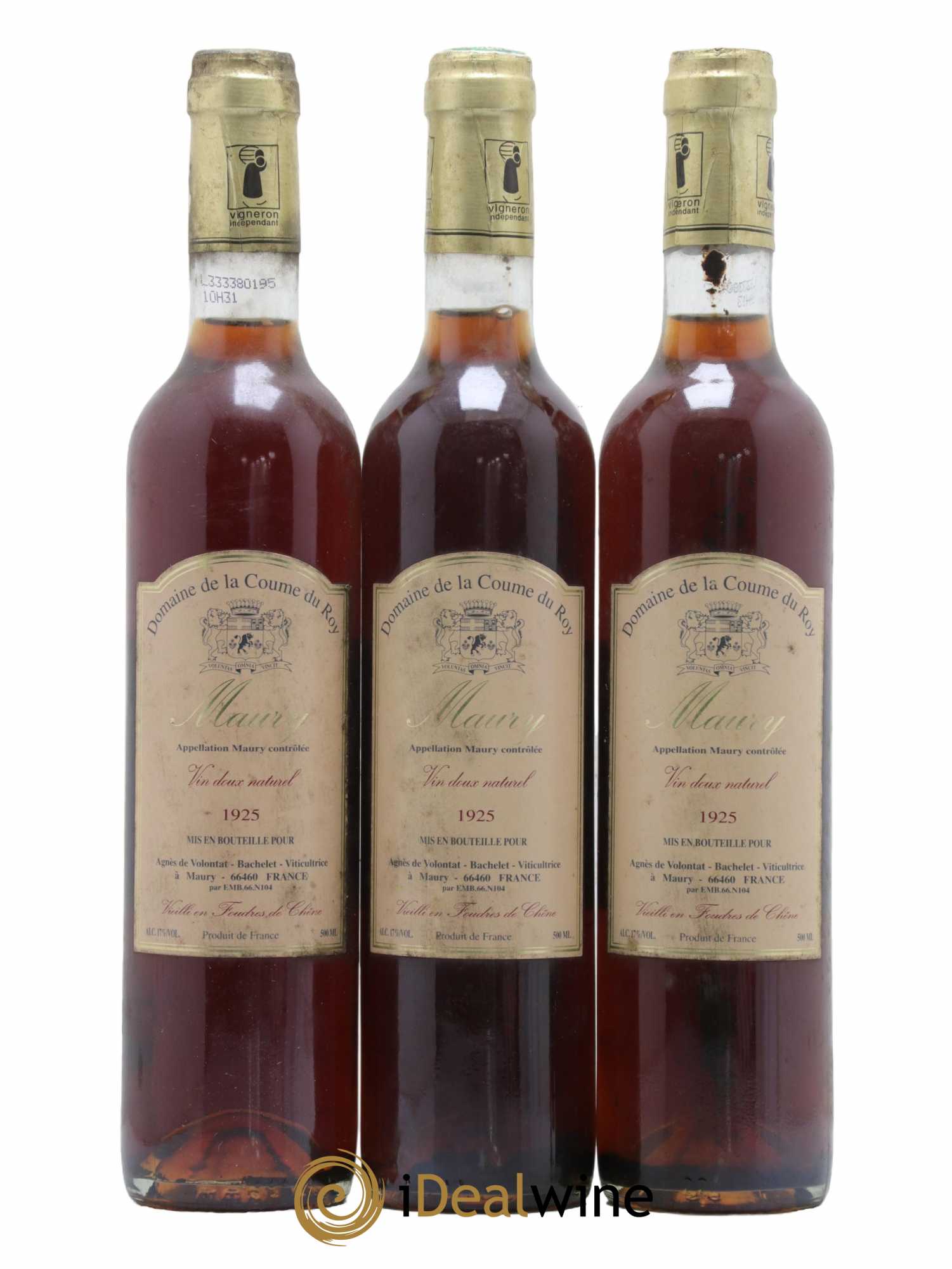 Maury Vin Doux Naturel Vieilli en Foudres de Chêne Domaine de la Coume du Roy 50cl 1925 - Lot de 3 bouteilles - 0