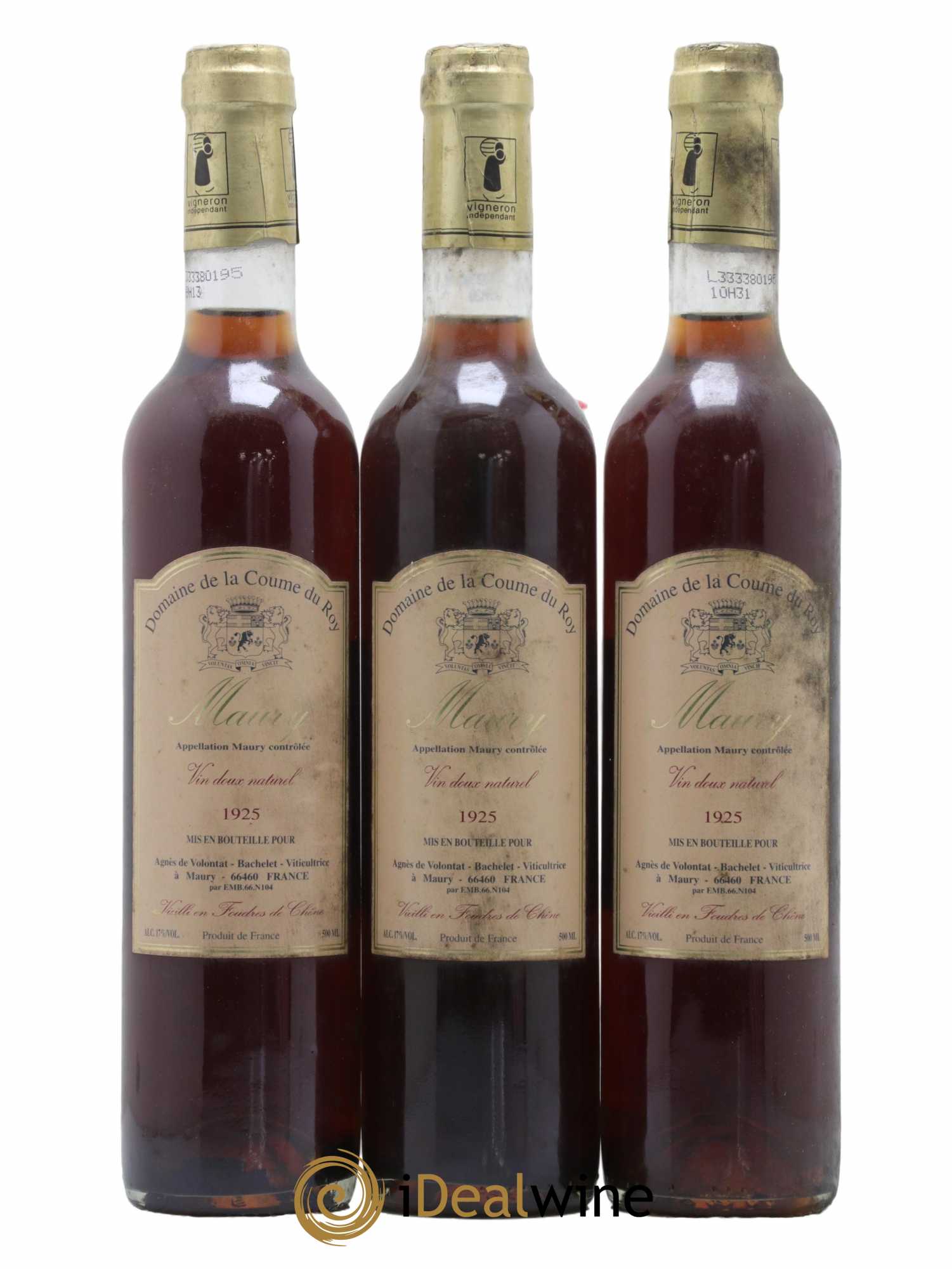 Maury Vin Doux Naturel Vieilli en Foudres de Chêne Domaine de la Coume du Roy 50cl 1925 - Lot de 3 bouteilles - 0