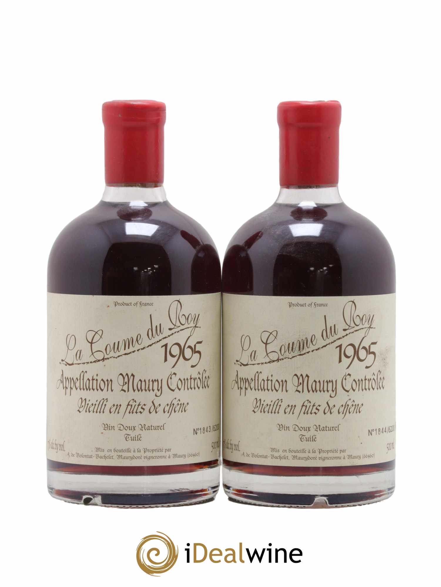 Maury Vin Doux Naturel Vieilli en Fûts de Chêne Domaine de la Coume du Roy 50cl 1965 - Lot de 2 bouteilles - 0