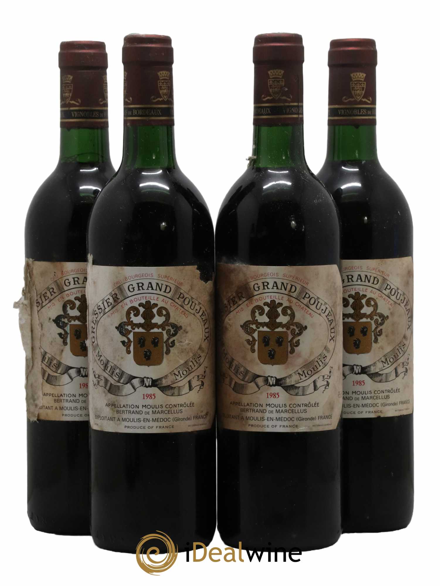 Château Gressier Grand Poujeaux Cru Bourgeois 1985 - Lot de 4 bouteilles - 0