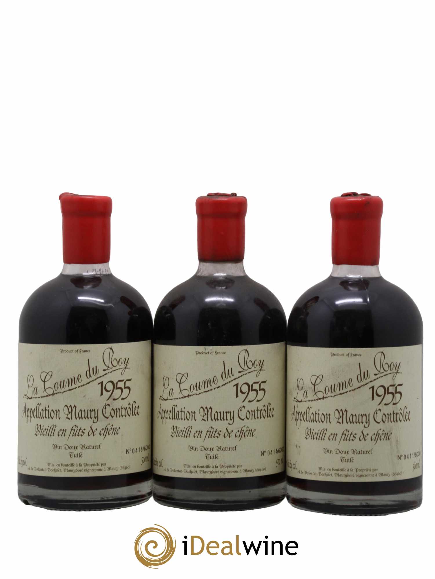 Maury Vin Doux Naturel Tuilé Vieilli en Fûts de Chêne Domaine de la Coume du Roy 50 cl 1955 - Lot de 3 bouteilles - 0