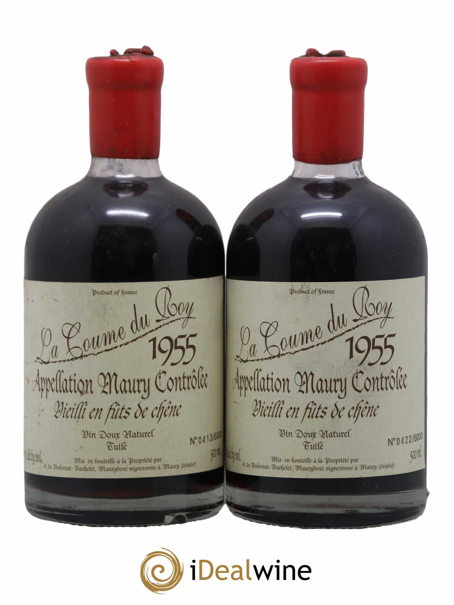 Maury Vin Doux Naturel Tuilé Vieilli en Fûts de Chêne Domaine de la Coume du Roy 50 cl 1955 - Lot de 2 bouteilles - 0