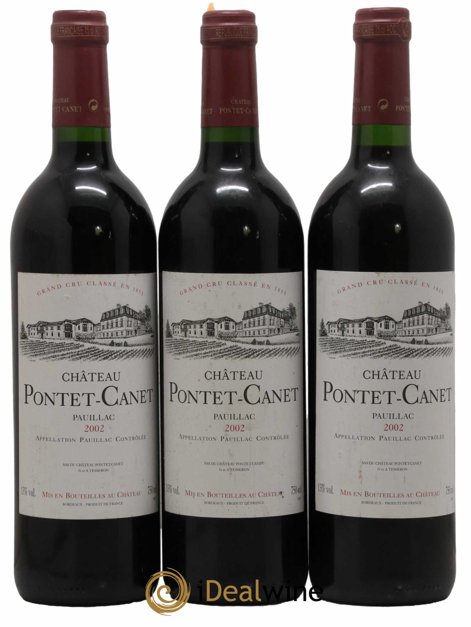 Château Pontet Canet 5ème Grand Cru Classé 2002 - Lot de 3 bouteilles - 0