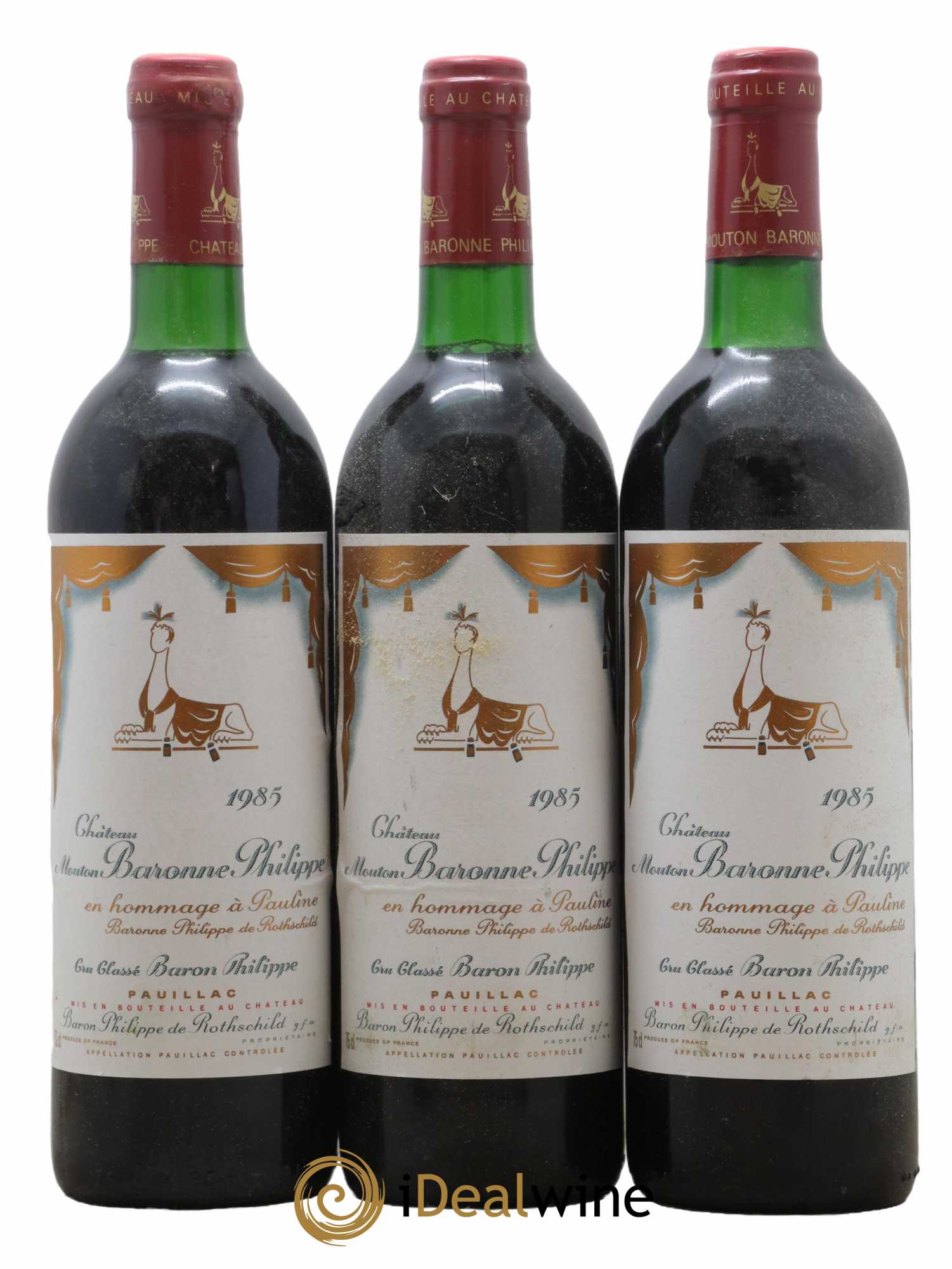 Château d' Armailhac - Mouton Baron(ne) Philippe 5ème Grand Cru Classé 1985 - Lot de 3 bouteilles - 0