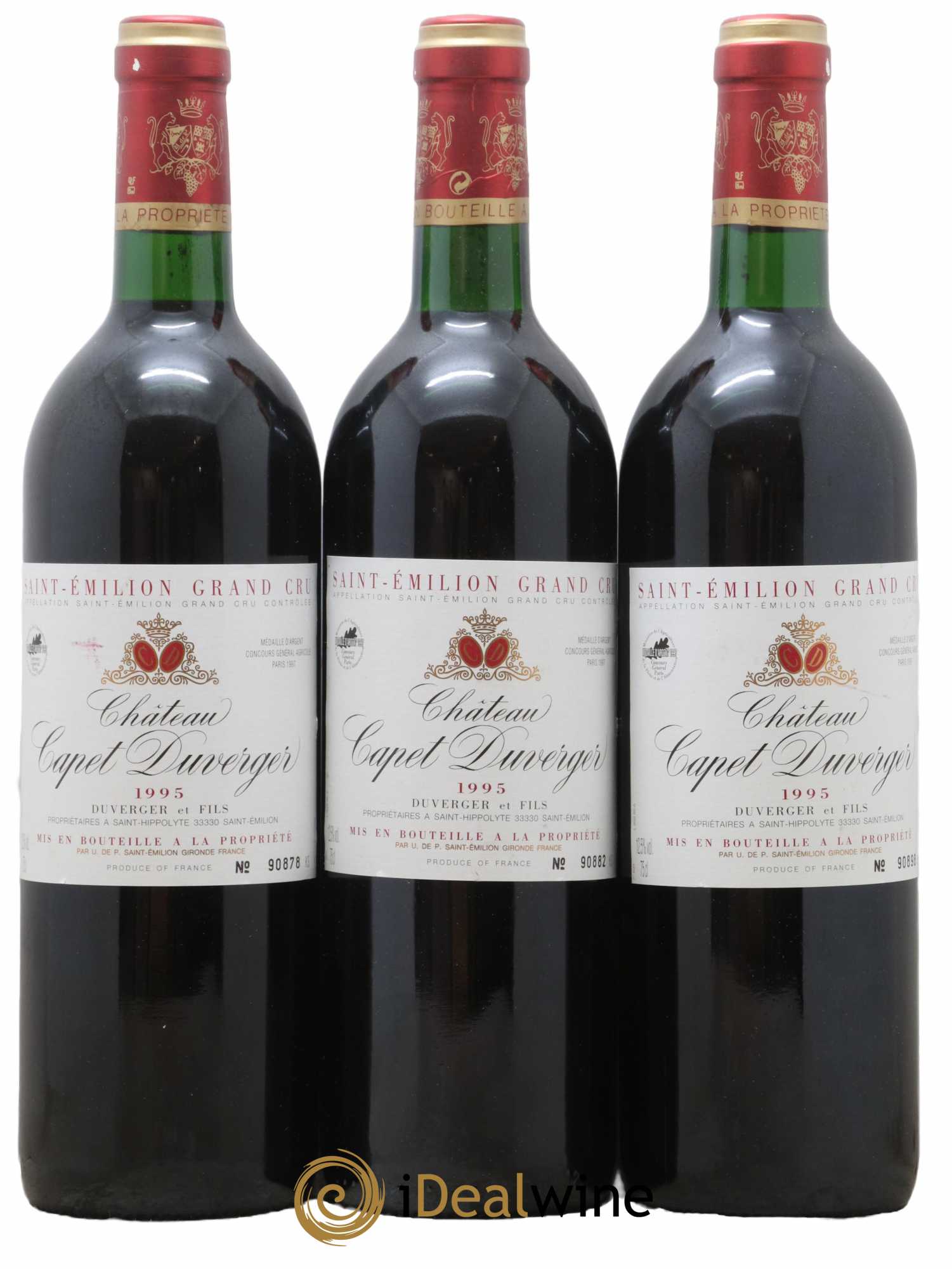 Saint-Émilion Grand Cru Chateau Capet Duverger 1995 - Lot de 3 bouteilles - 0