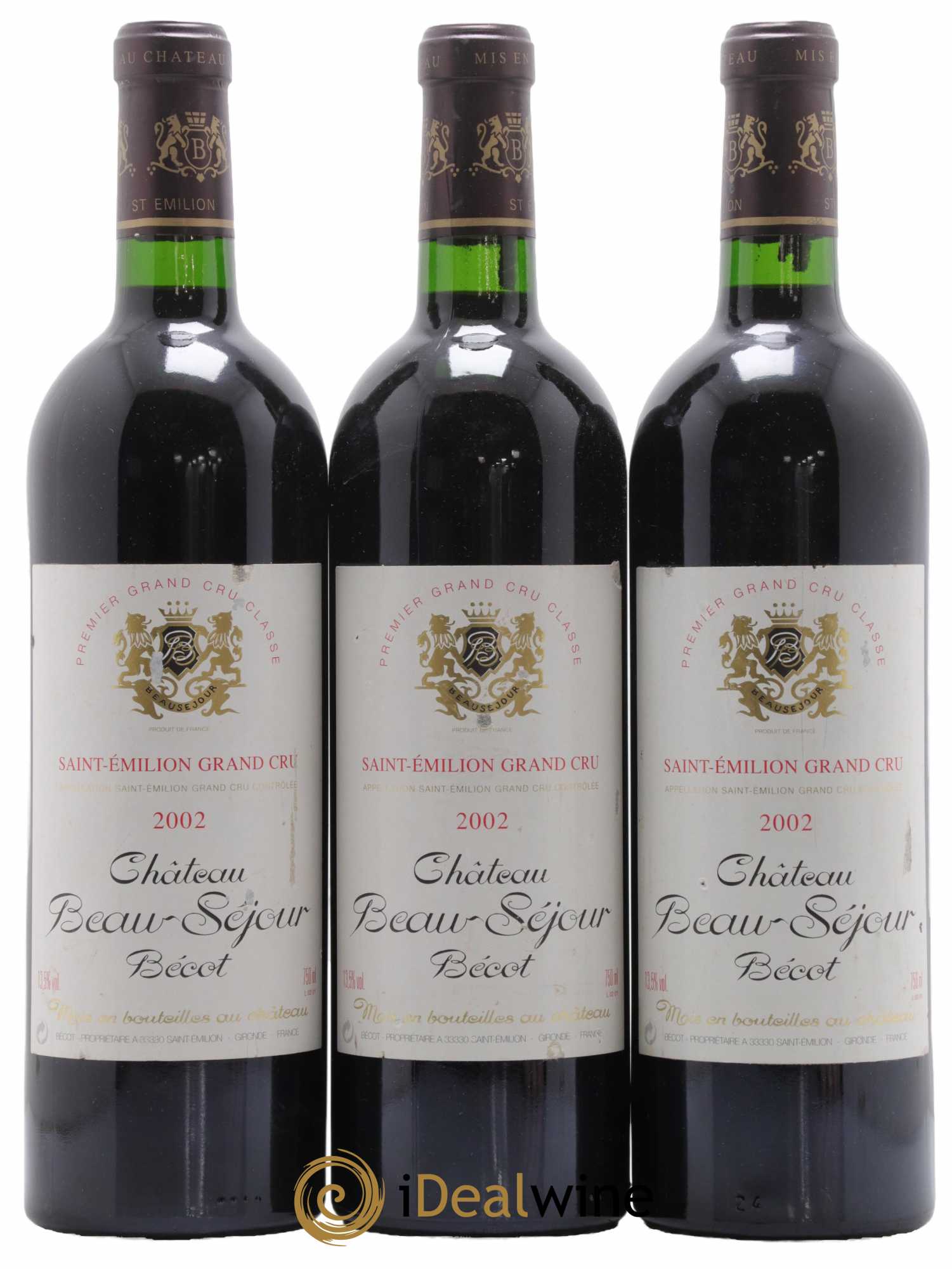 Château Beau-Séjour Bécot 1er Grand Cru Classé B 2002 - Lot de 3 bouteilles - 0