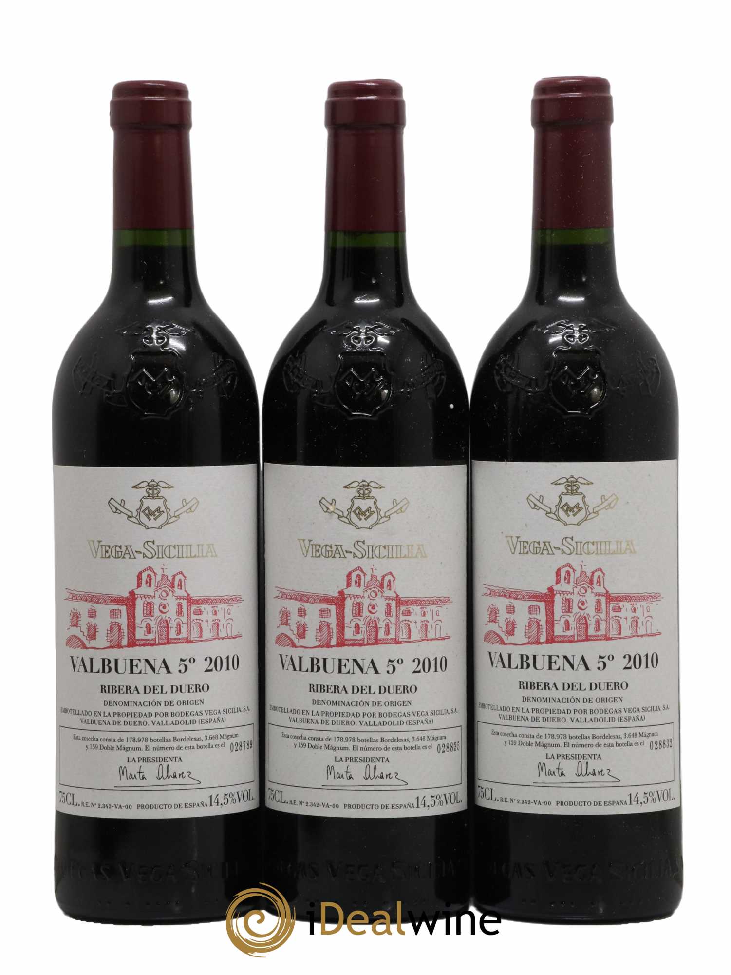Ribera Del Duero DO Vega Sicilia Valbuena 5 ano Famille Alvarez 2010 - Lot de 3 bouteilles - 0